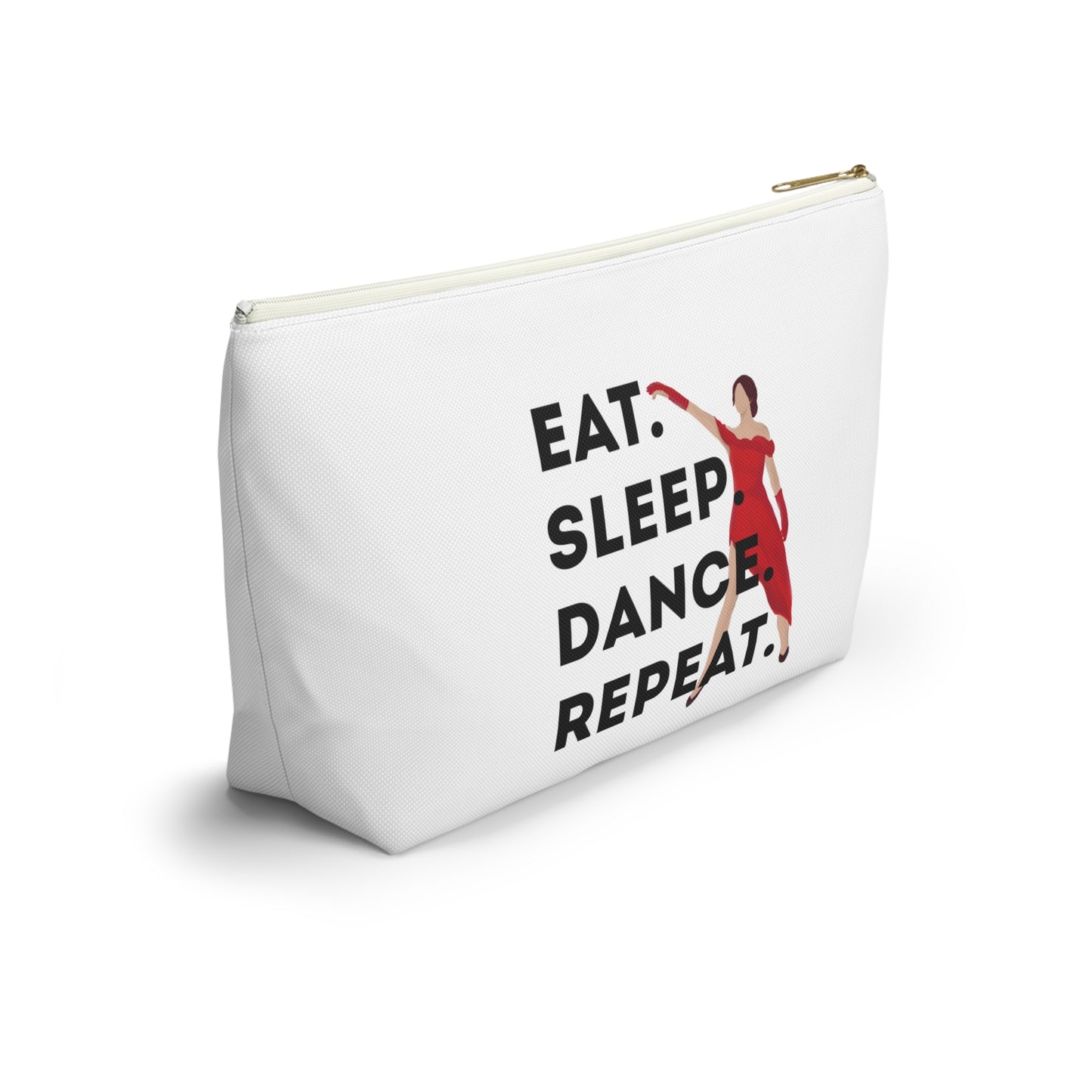 “Eat Sleep Dance Repeat” Makeup Bag – Bold Dancer Graphic – Dance-Themed Zipper Pouch for Cosmetics, Accessories & Travel Essentials