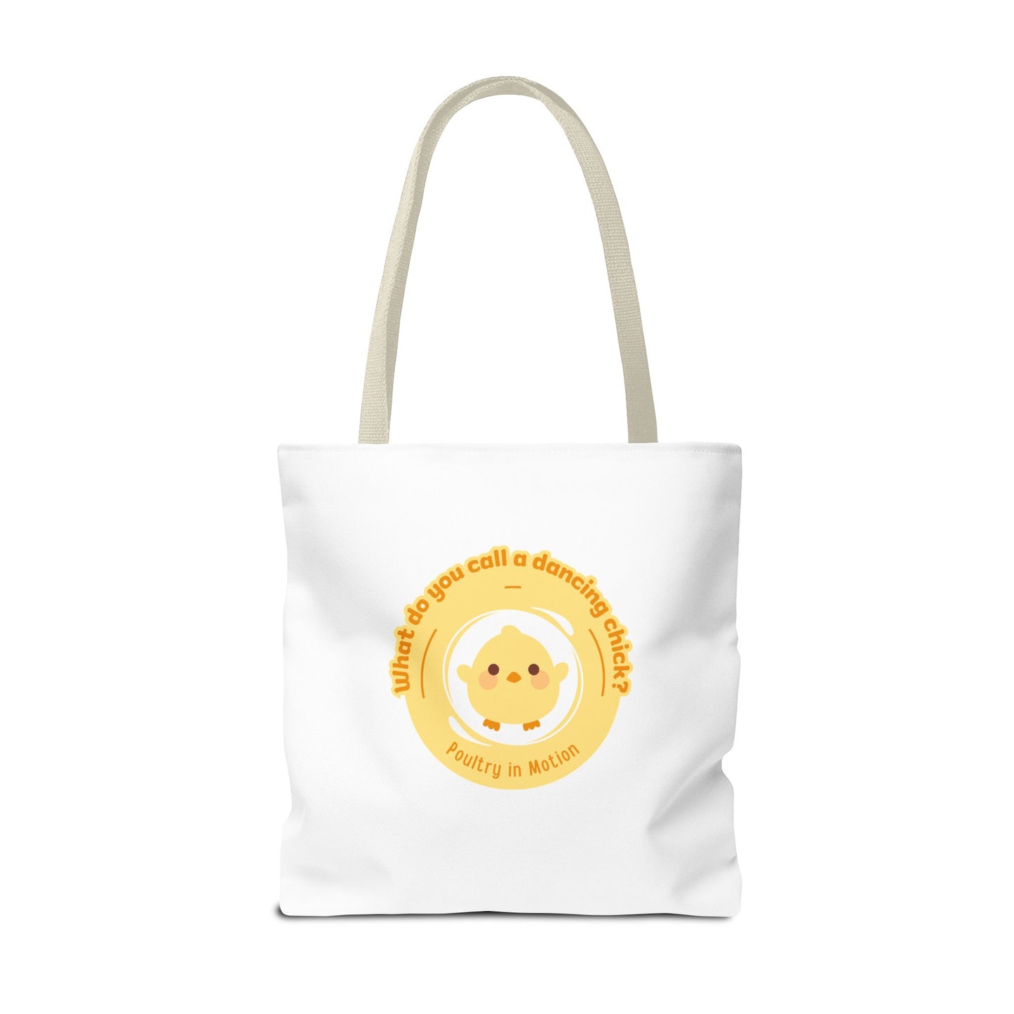 "What do you call a dancing chick? Poultry in Motion" Funny Dance Tote Bag – Kawaii Chicken Canvas Tote for Dancers & Dance Lovers