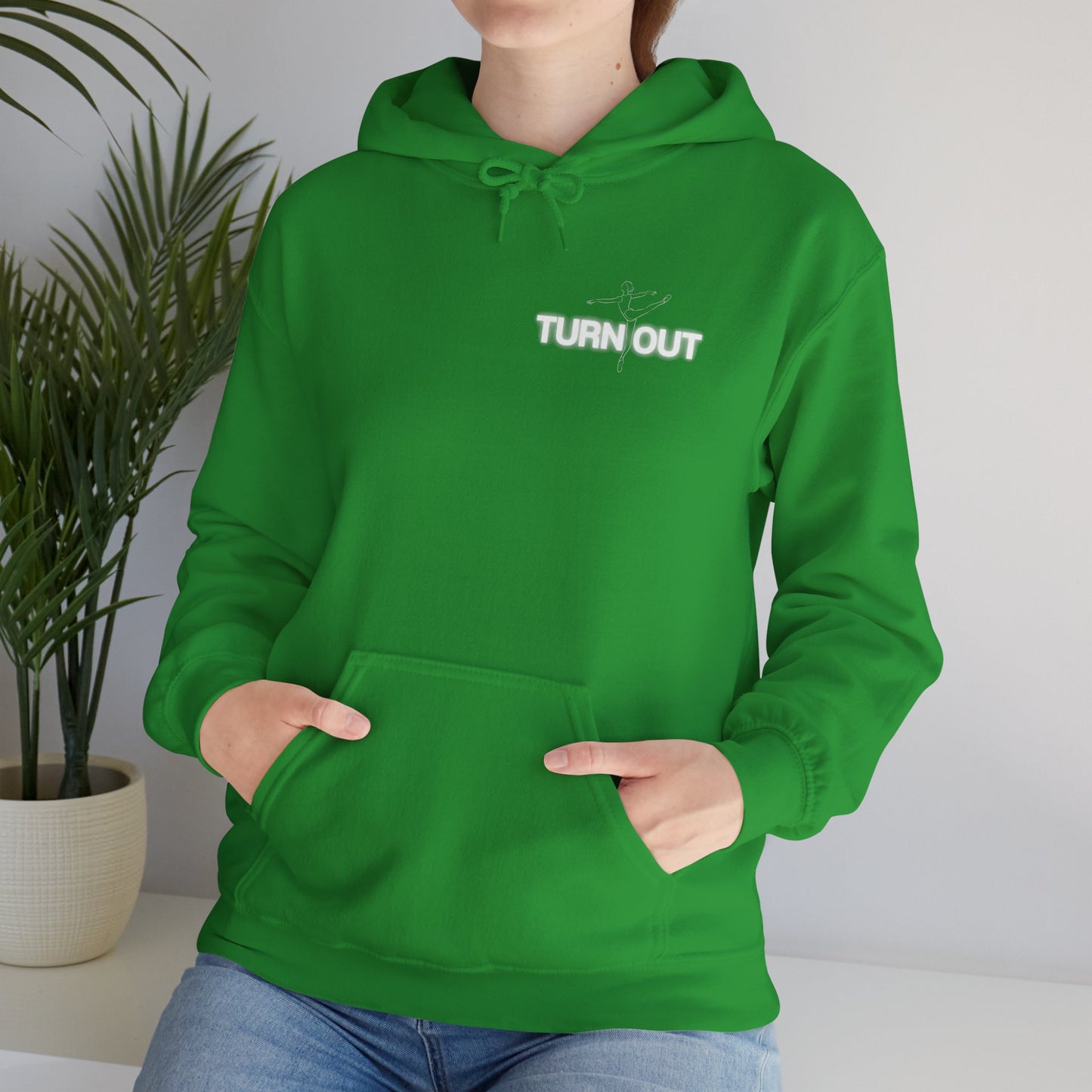 "Turn Out" Ballet Hoodie – Unisex Heavy Blend™ Hooded Sweatshirt with Front & Back Ballerina Graphics for Dancers