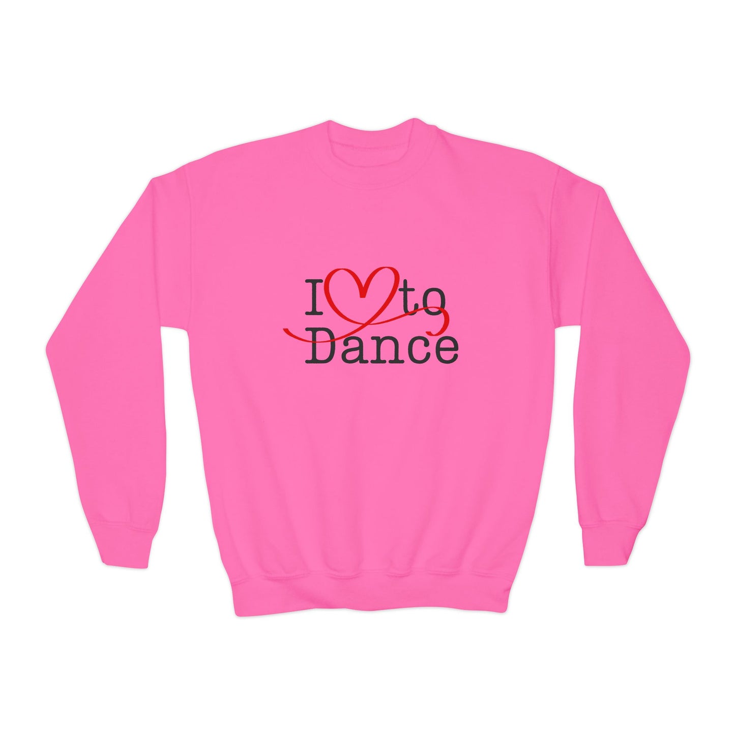 I Love to Dance Youth Crewneck Sweatshirt – Hand-Drawn Heart Graphic Dance Lover Pullover