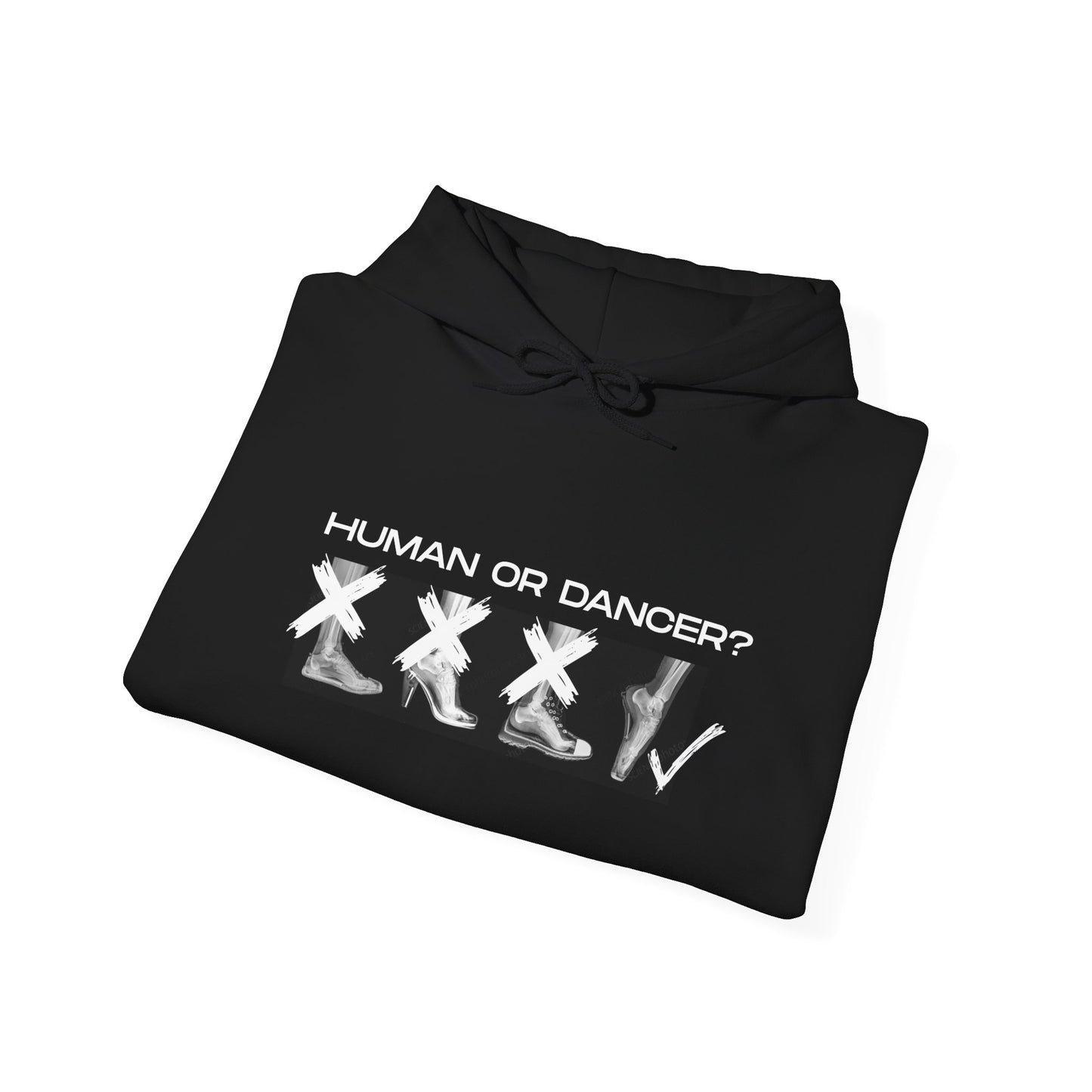 "Human or Dancer" Unisex Hoodie – Ballet-Themed Hoodie for Teens and Adults with X-Ray Foot Graphic and Personalized Sleeve Option