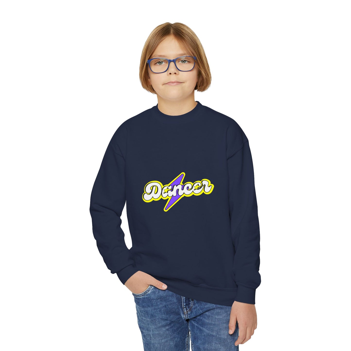 "Dancer" Youth Crewneck Sweatshirt – Superhero-Inspired Dance Graphic Pullover for Kids and Teens