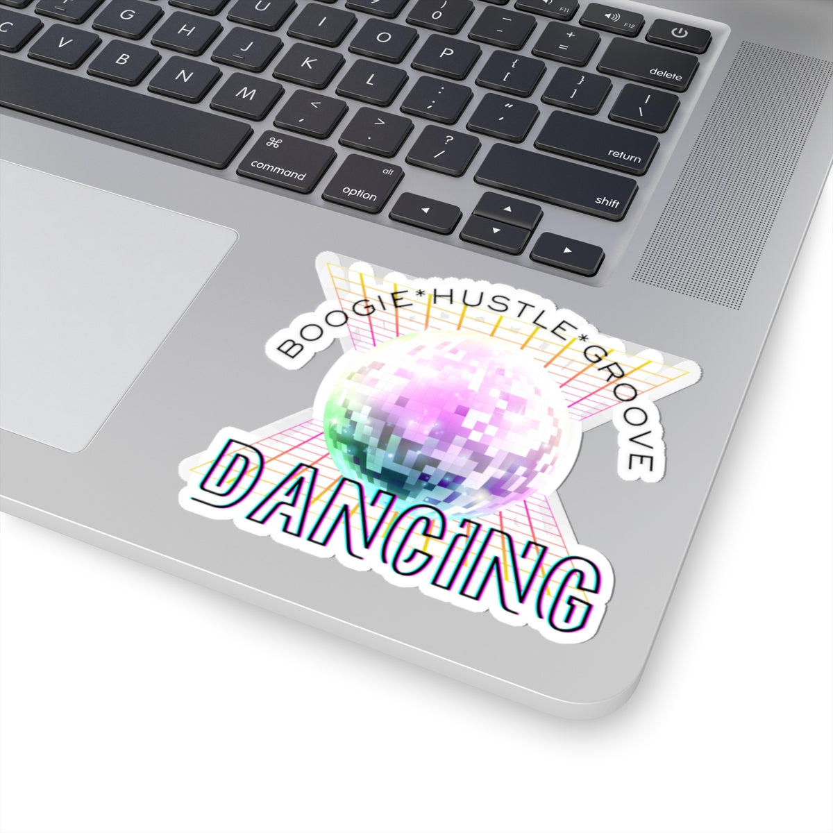 "Boogie Hustle Groove -Dancing" Kiss-Cut Sticker β Retro Dance-Themed Vinyl Sticker with Colorful 70s-Inspired Graphic β Fun Sticker for Laptops, Journals & Water Bottles