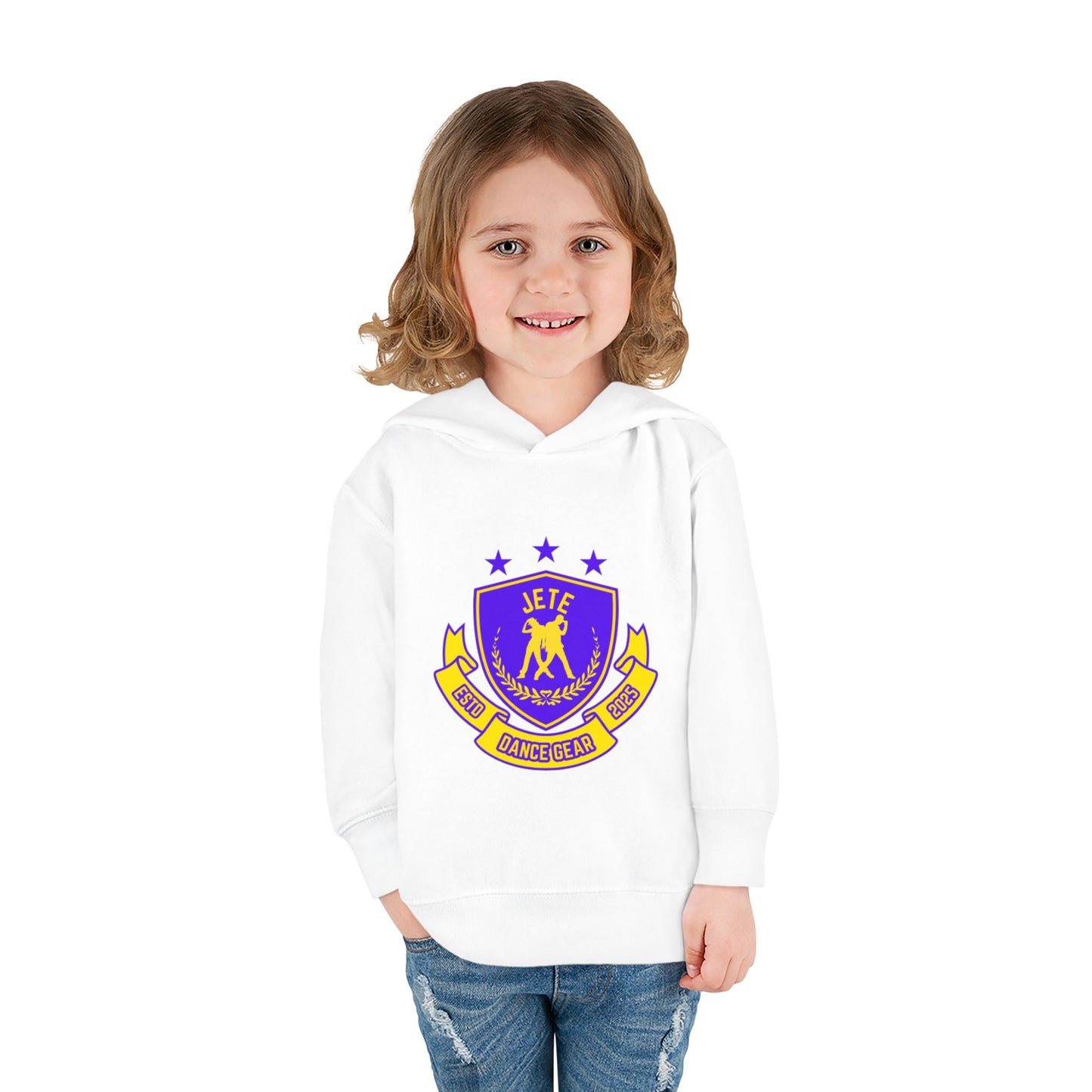"Jeté Dance Gear" Toddler Pullover Fleece Hoodie – Collegiate-Inspired Dancer Graphic Sweatshirt for Kids