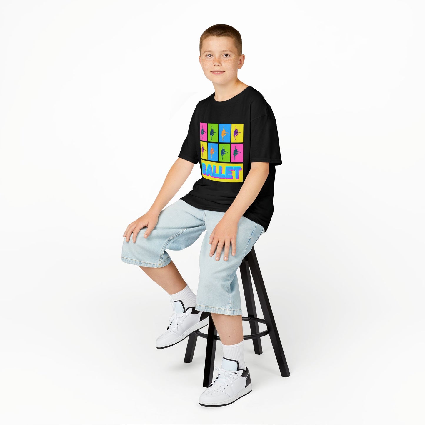 "Ballet" Youth Short Sleeve T-Shirt – Pop Art Inspired Design with Ballet Dancer Graphics – Dance Apparel for Kids