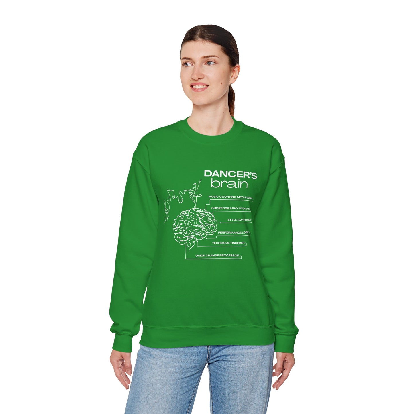 “Dancer’s Brain” Funny Dance Anatomy Sweatshirt – Unisex Heavy Blend Crewneck with Optional Name or Studio Personalization