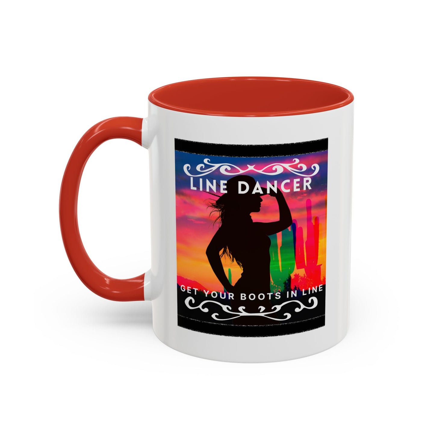 "Line Dancer" Accent Coffee Mug – Cute Cowgirl Graphic Ceramic Mug for Country Dance Lovers