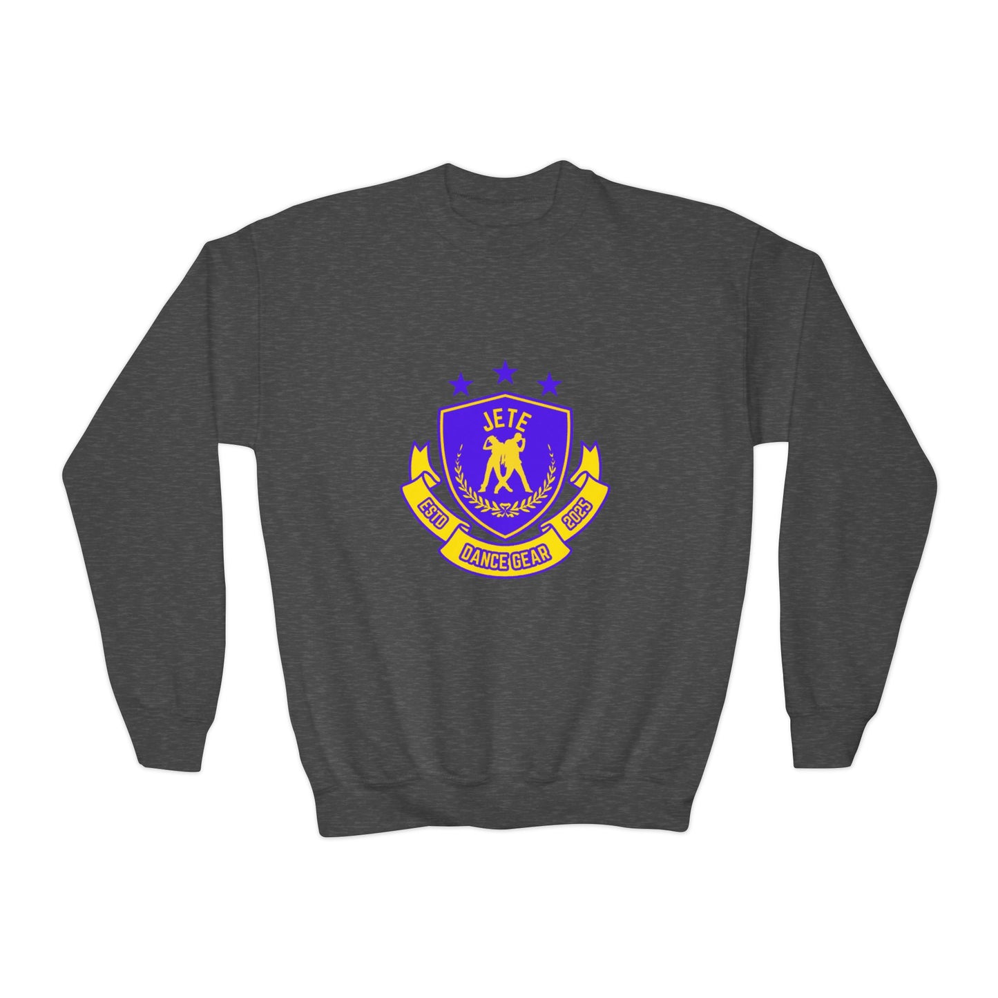 "Jeté Dance Gear" – Collegiate Style Youth Crewneck Sweatshirt | Bold Kids Dance Team Pullover