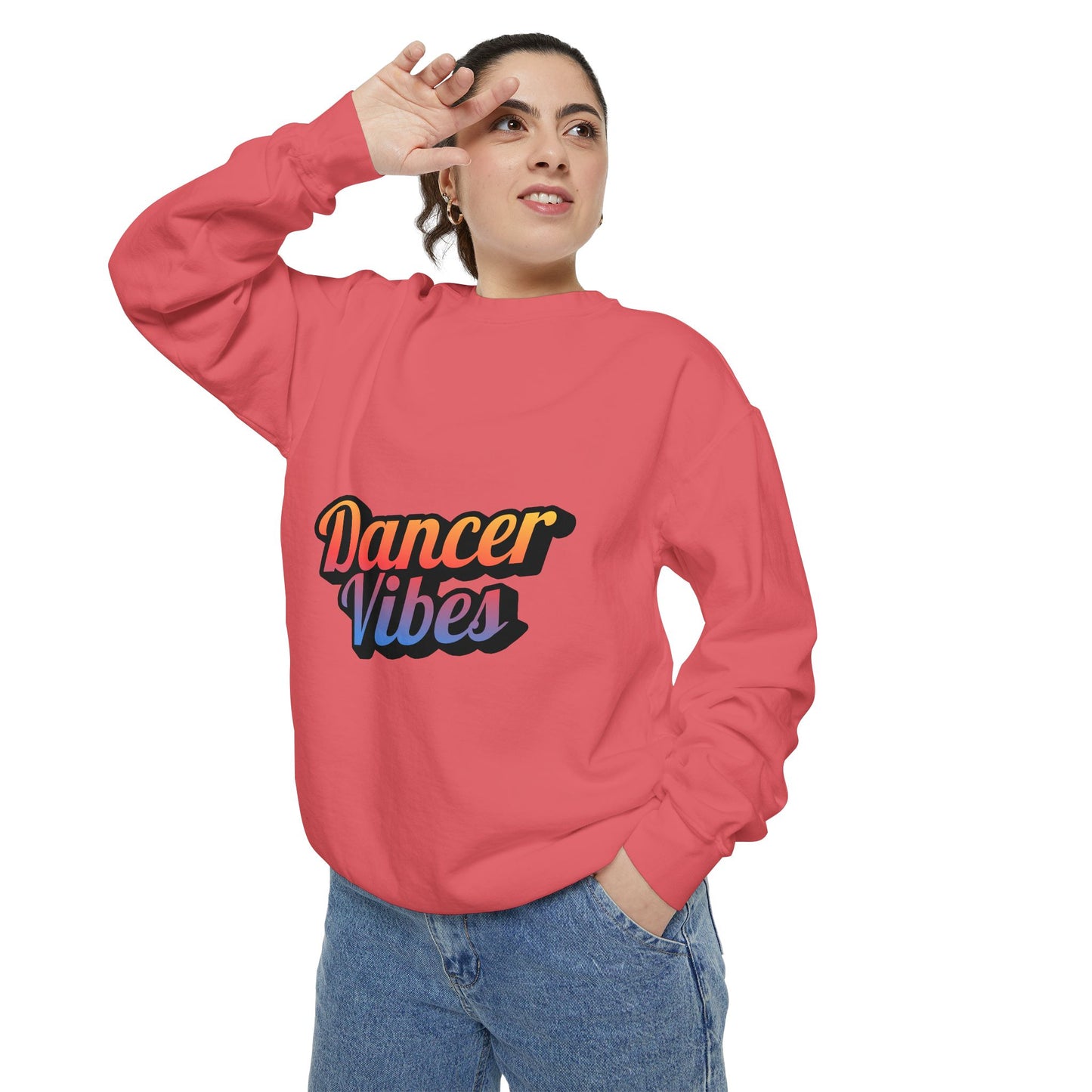 "Dancer Vibes" Unisex Lightweight Crewneck Sweatshirt – Colorful Text Graphic Pullover for Dance Lovers & Studio Style