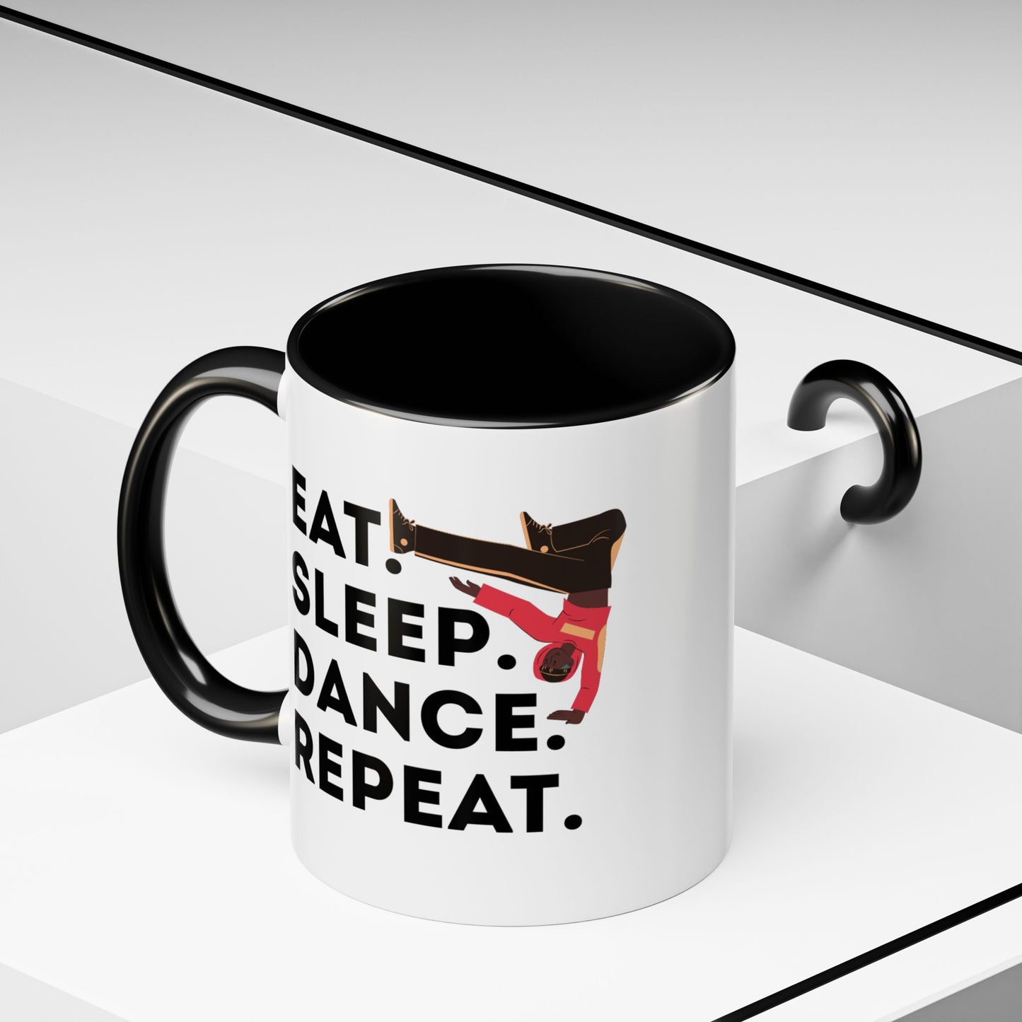 "Eat Sleep Dance Repeat" Accent Coffee Mug – Bold B-Boy Graphic Ceramic Mug for Hip Hop Dancers
