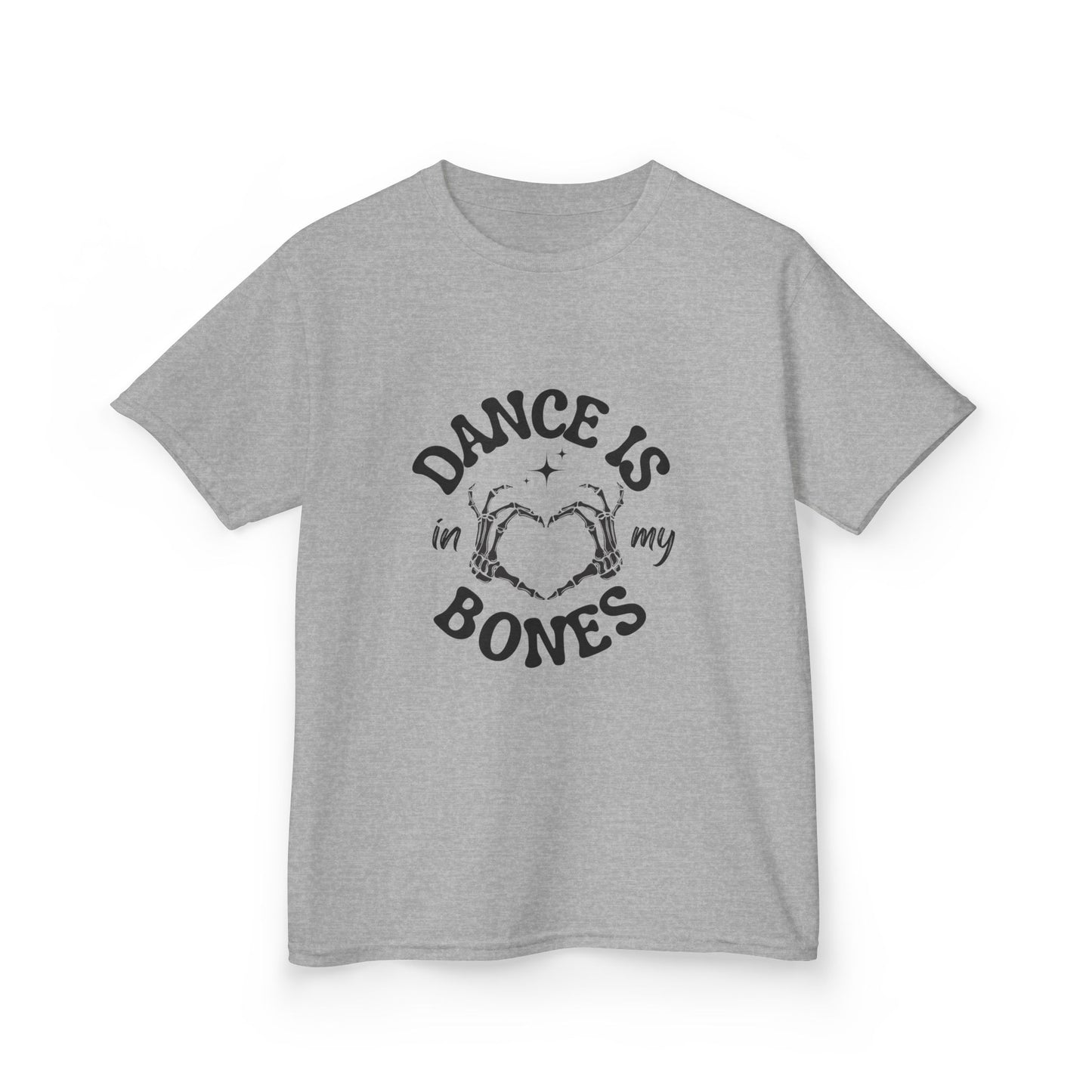 “Dance Is in My Bones” Halloween Dance T-Shirt with Cute Skeleton Heart Graphic - Kids Heavy Cotton™ Tee