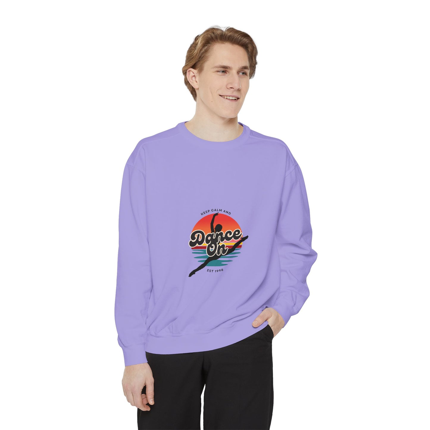 "Keep Calm and Dance On" Unisex Lightweight Crewneck Sweatshirt – Retro-Inspired Dance Graphic Pullover for Dancers & Movement Lovers