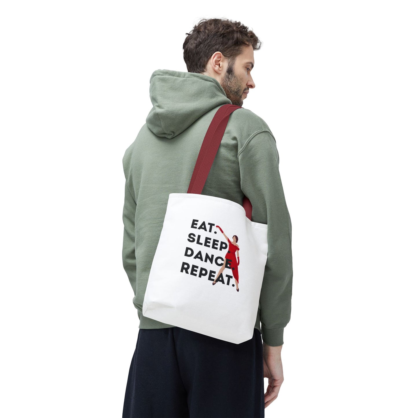 "Eat Sleep Dance Repeat" Canvas Tote Bag – Bold Dancer Graphic Dance Bag for Studio, School & Everyday Use