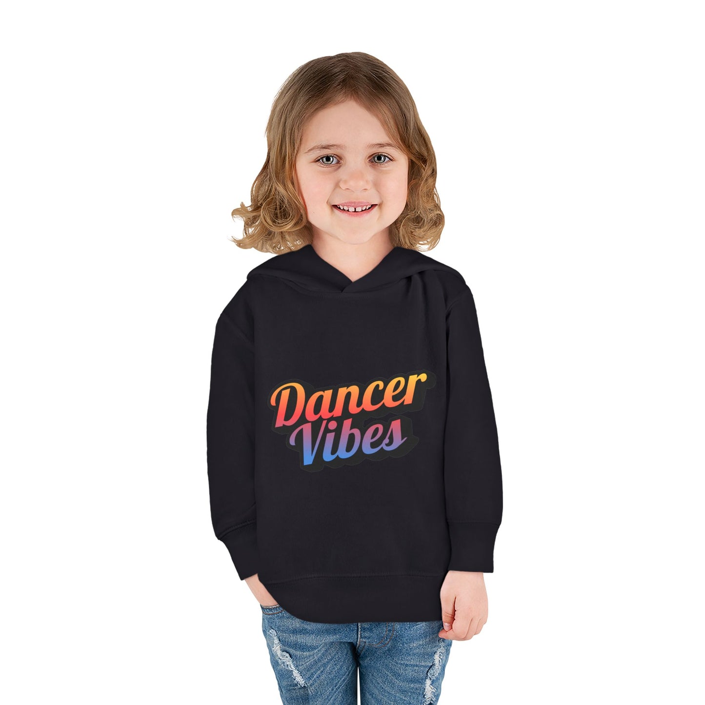 "Dancer Vibes" Toddler Pullover Hoodie – Colorful Dance-Themed Text Graphic Fleece Sweatshirt for Kids