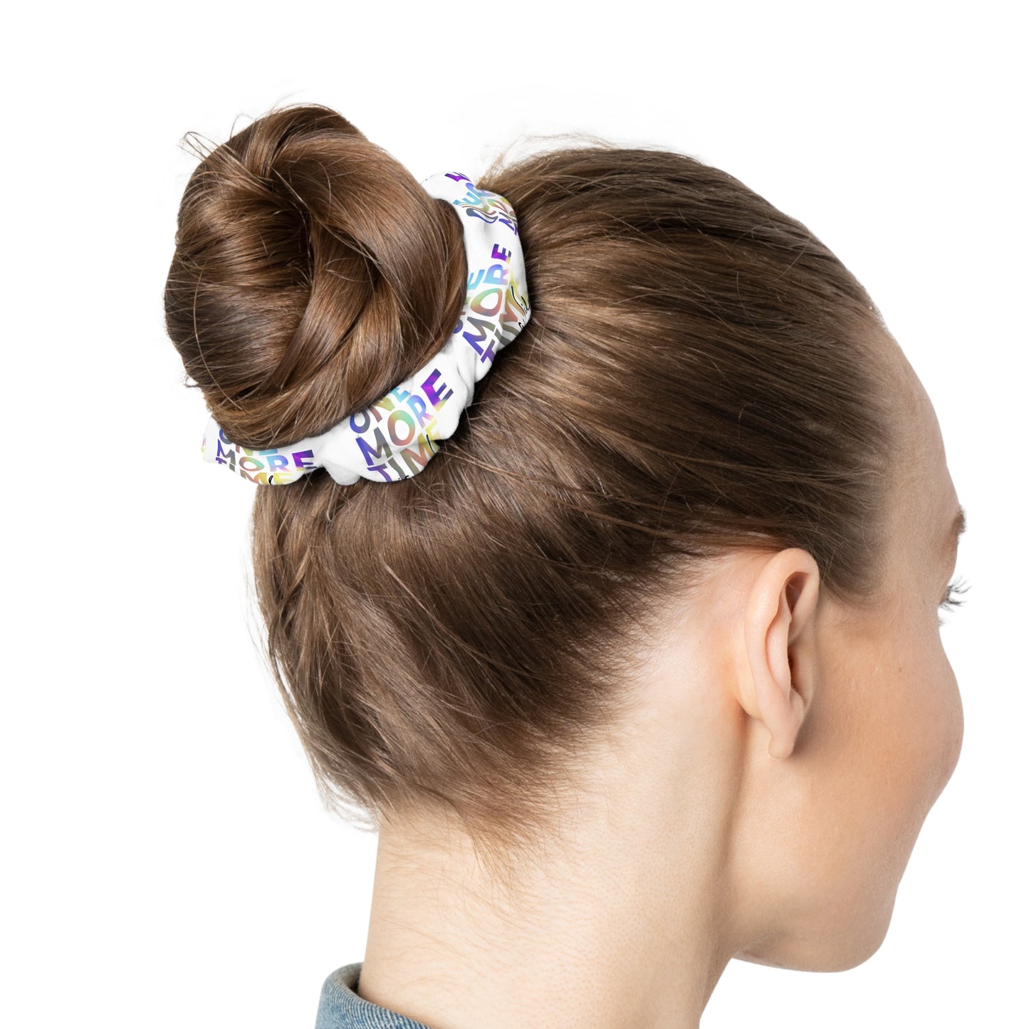 “One More Time Is a Lie” Scrunchie – Funny Dance Rehearsal Hair Accessory with Colorful Text Graphic