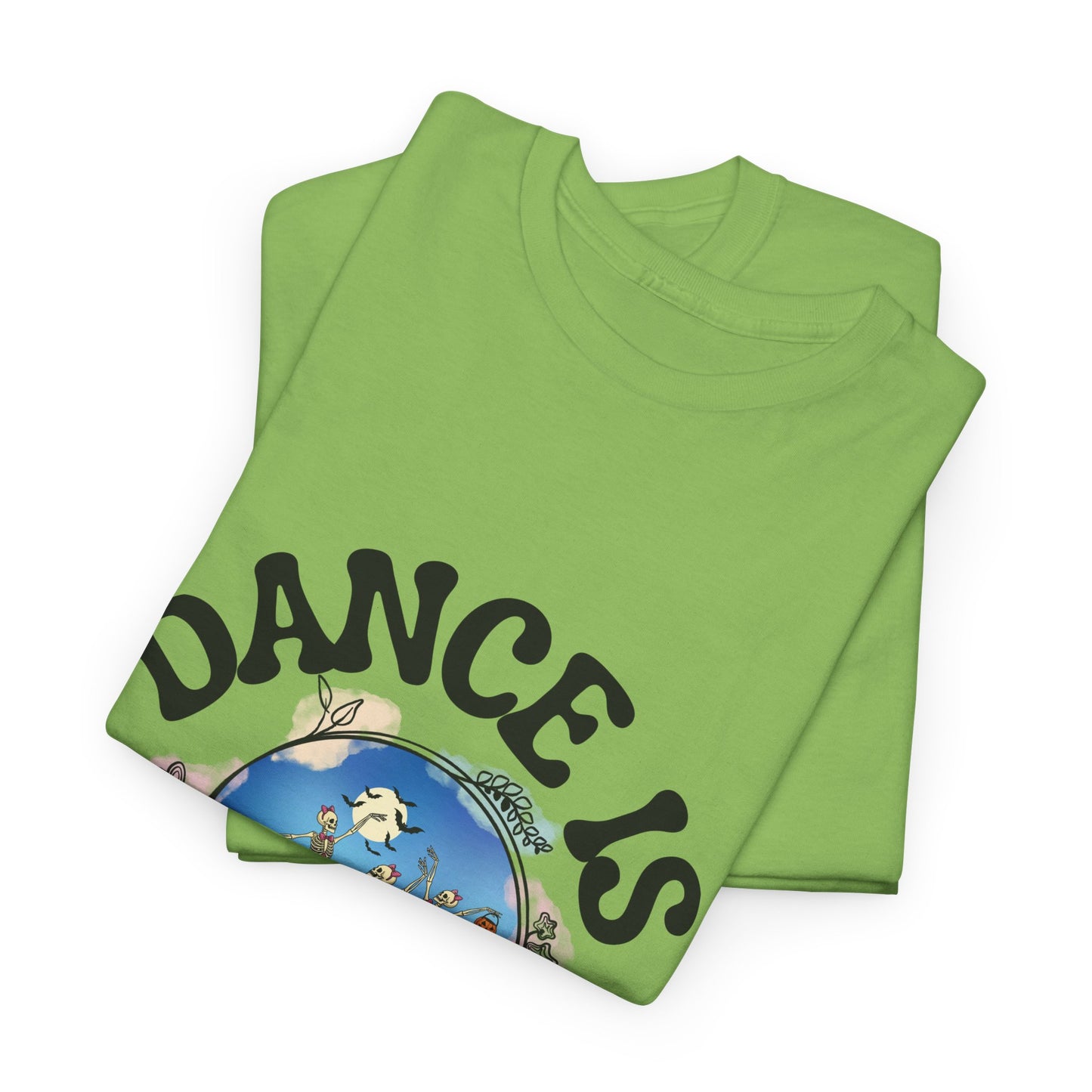“Dance Is in My Bones” Halloween Dance T-Shirt with Dancing Skeletons Graphic - Unisex Heavy Cotton Tee