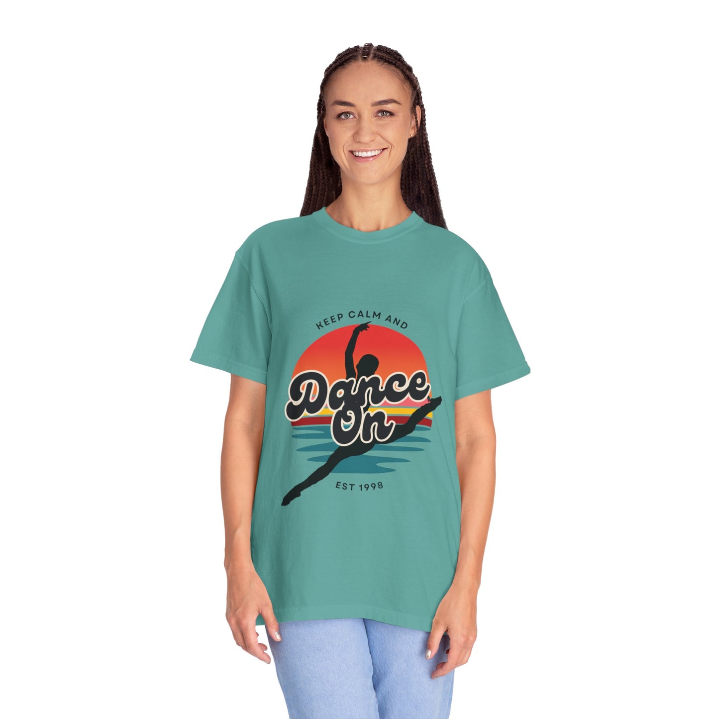 "Keep Calm and Dance On" Unisex Garment-Dyed T-Shirt – Retro Dance Graphic Tee – Vintage-Inspired Comfort Shirt for Dancers