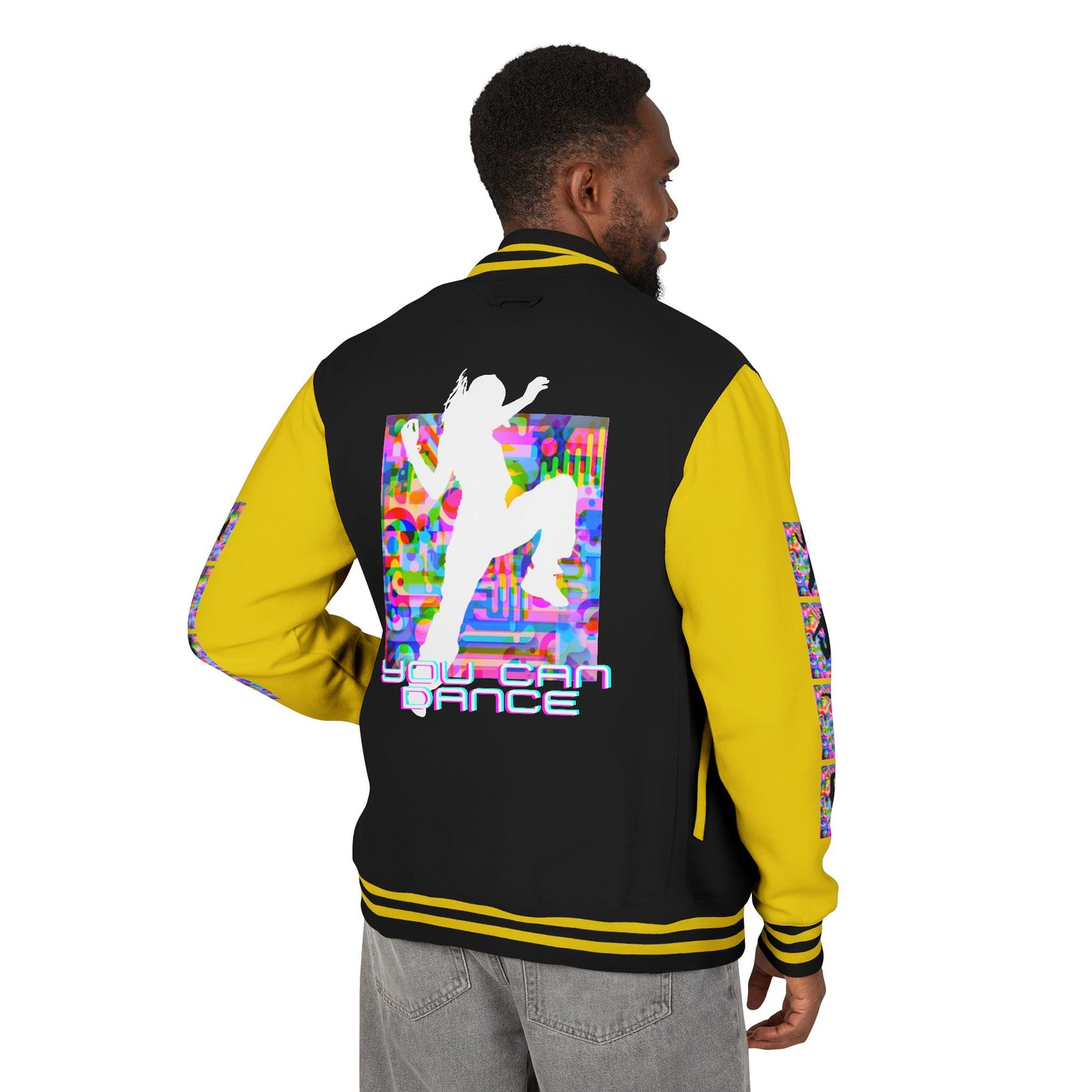 Levels Premium Collection Dance Letterman Jacket β Colorful Unisex Streetwear Varsity Jacket with "Levels Pictures Textures" Front and Dancer Silhouette Back Graphic