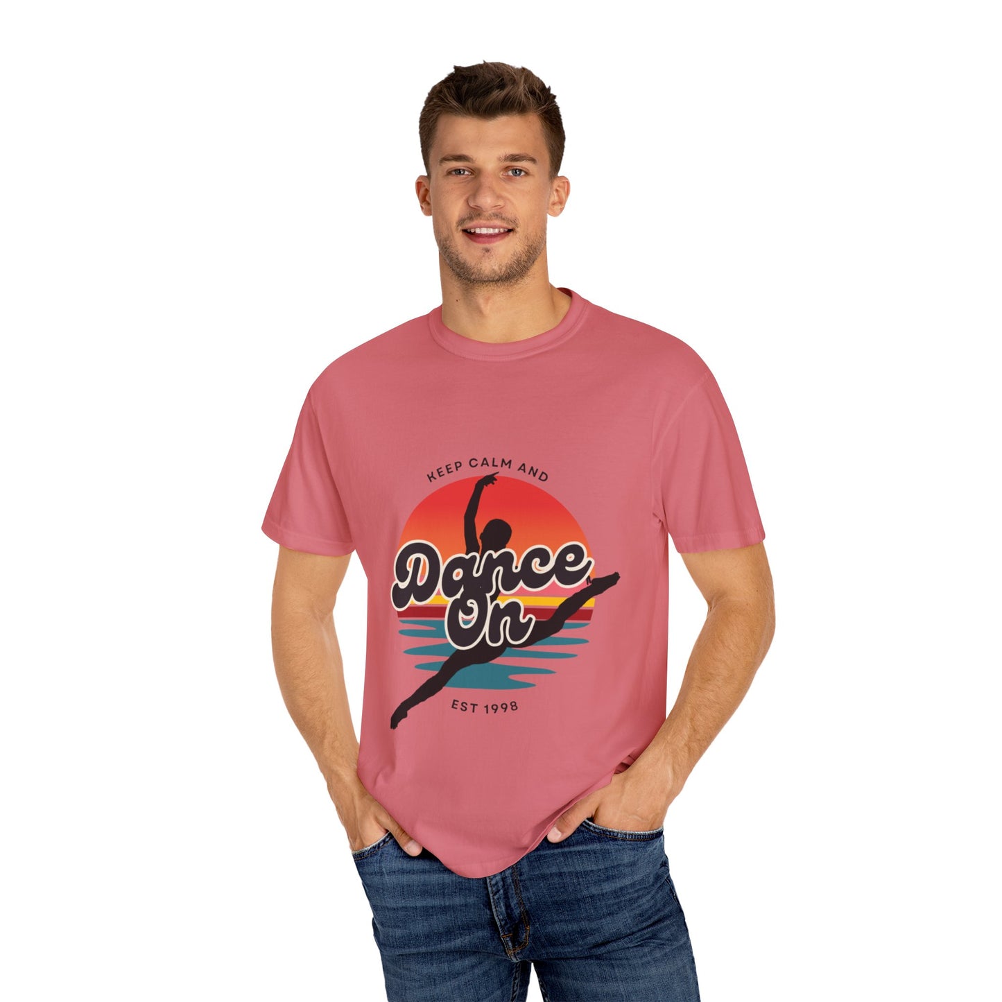 "Keep Calm and Dance On" Unisex Garment-Dyed T-Shirt – Retro Dance Graphic Tee – Vintage-Inspired Comfort Shirt for Dancers