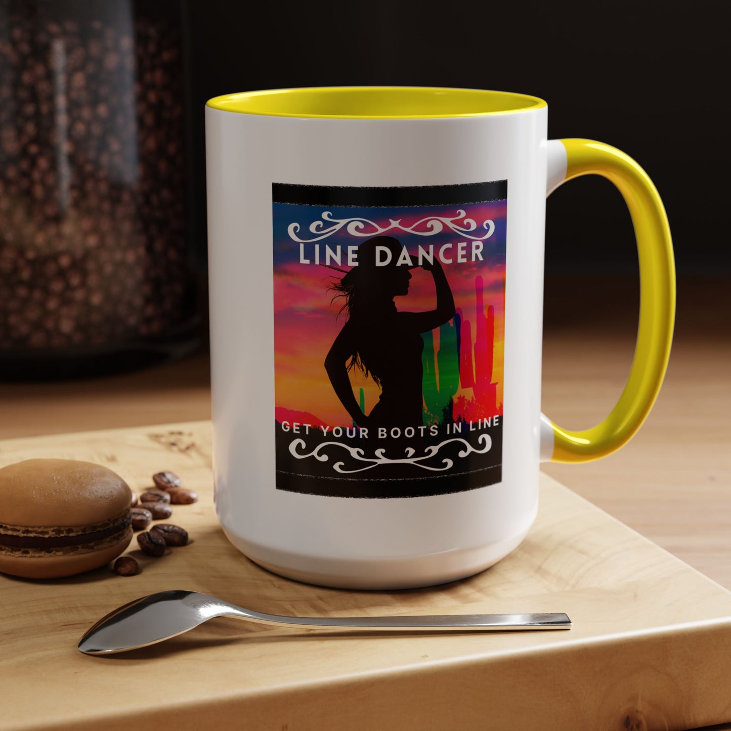 "Line Dancer" Accent Coffee Mug – Cute Cowgirl Graphic Ceramic Mug for Country Dance Lovers