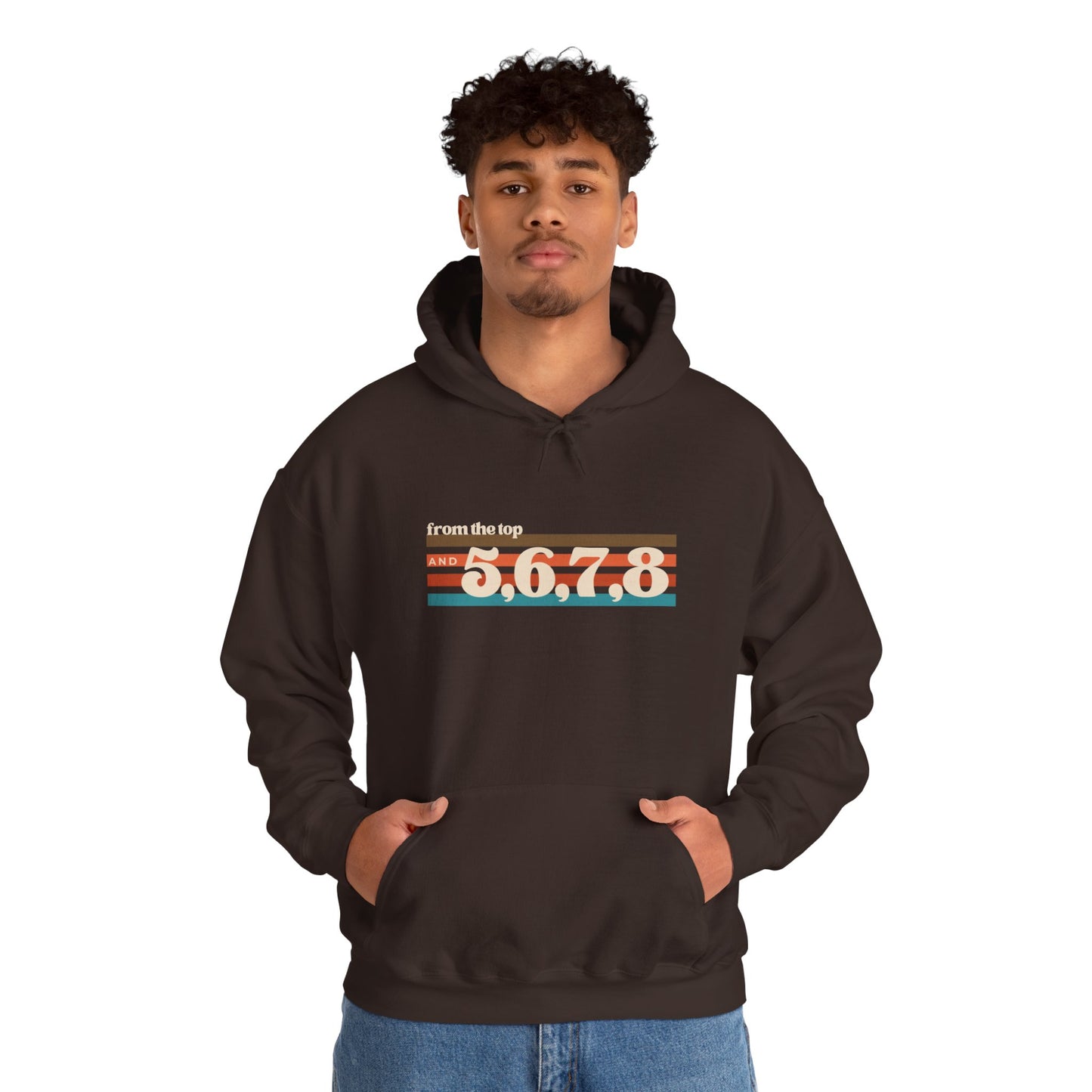 "From the Top and 5, 6, 7, 8" Unisex Hooded Sweatshirt – Retro Dance Rehearsal Hoodie for Dancers & Choreographers