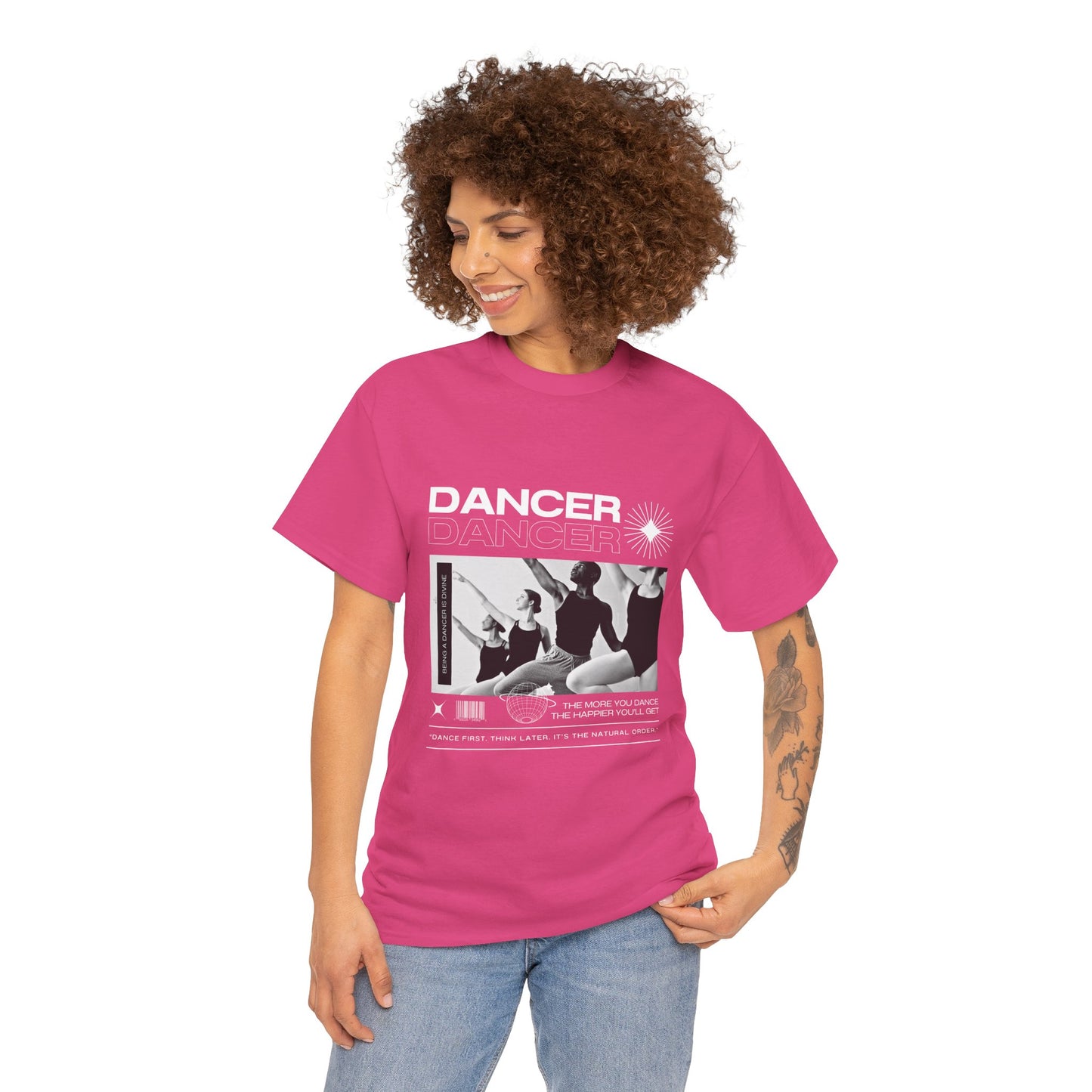 "Dancer" with ballet dancers at the Barre - Unisex Heavy Cotton Tee | Streetwear-Inspired Ballet Training Graphic T-Shirt for Dance Lovers
