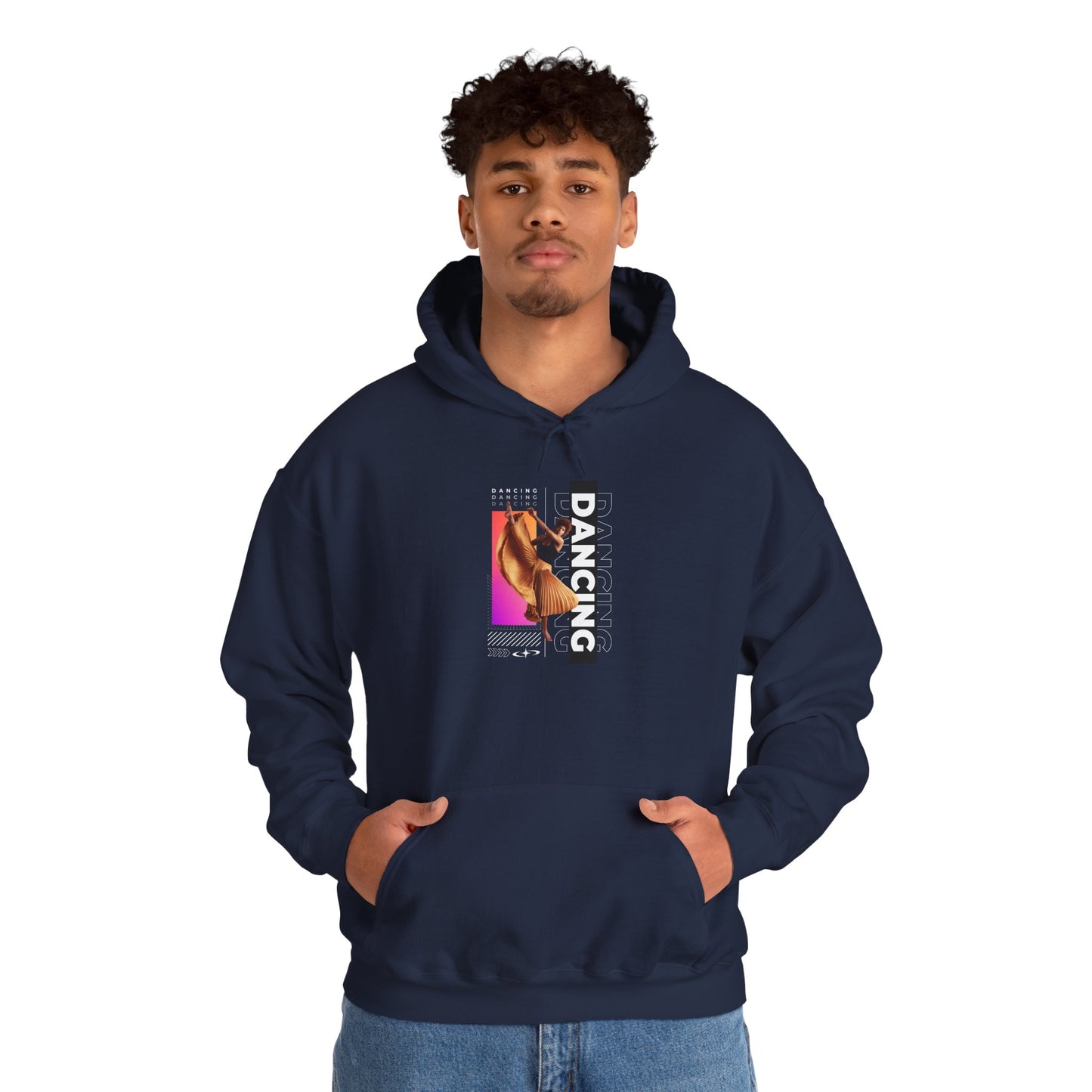 "Dancing” Text with Streetwear-Style Female Dancer Graphic - Unisex Heavy Blend™ Hooded Sweatshirt – Cozy Dance Hoodie for Ballet & Hip-Hop Enthusiasts