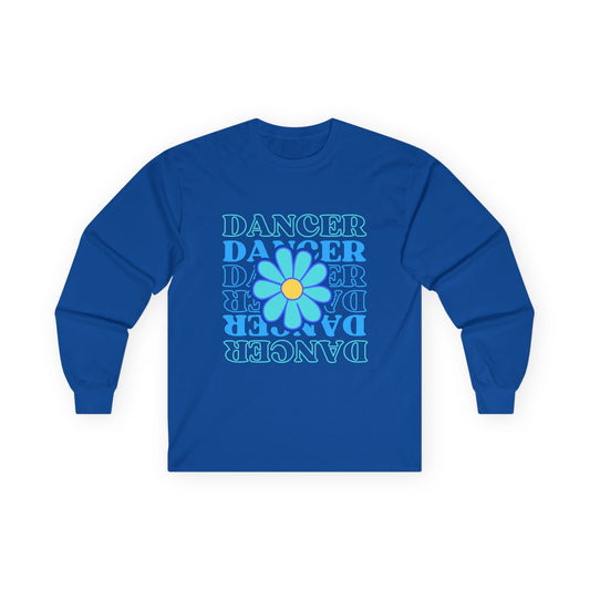 "Dancer" Unisex Long Sleeve Tee – Elegant Floral Text Graphic Dance Shirt for Performers, Instructors & Studio Style