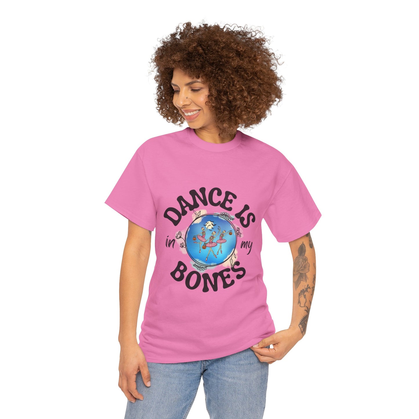 “Dance Is in My Bones” Halloween Dance T-Shirt with Dancing Skeletons Graphic - Unisex Heavy Cotton Tee