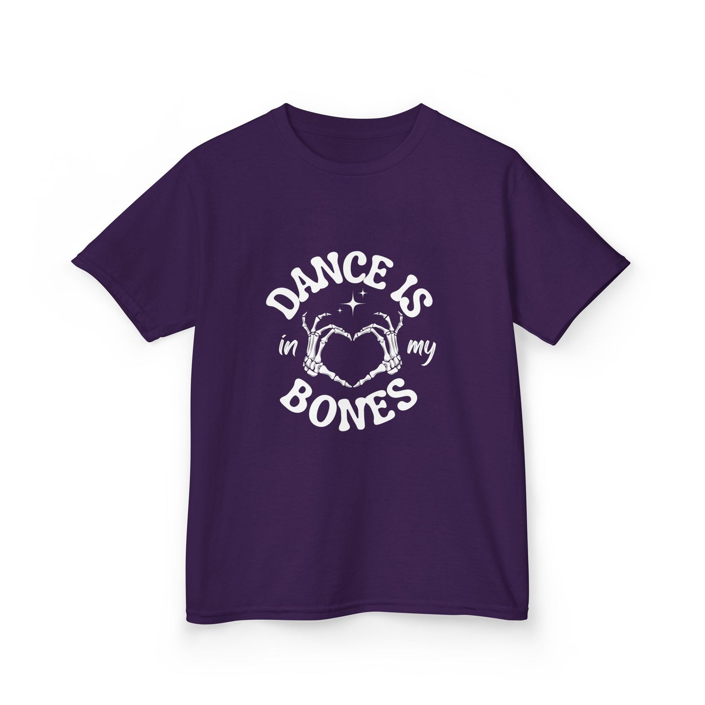 “Dance Is in My Bones” Halloween Dance T-Shirt with Cute Skeleton Heart Graphic - Kids Heavy Cotton™ Tee