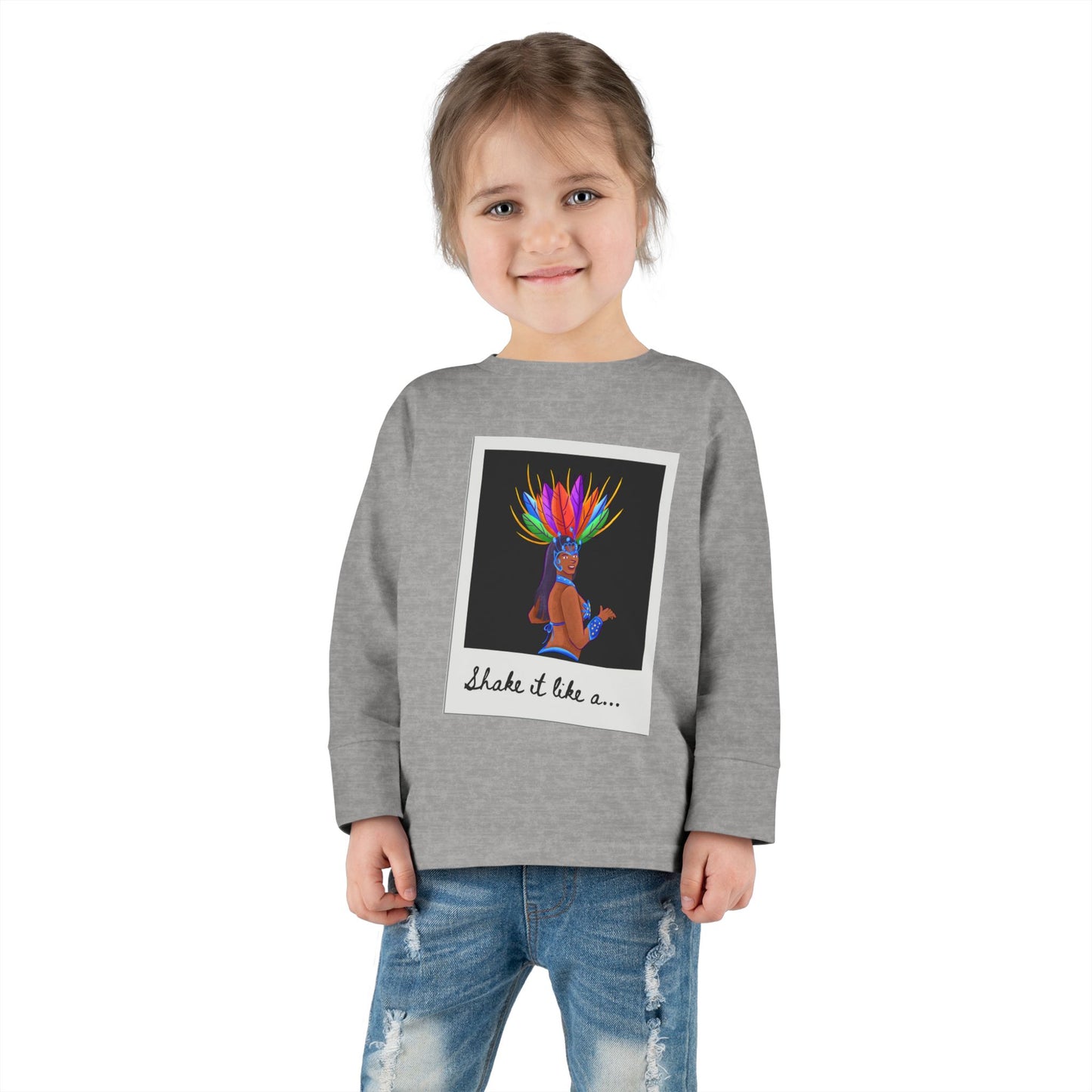 "Shake It Like a…” Toddler Long Sleeve Tee – Samba Dancer Graphic Shirt for Kids