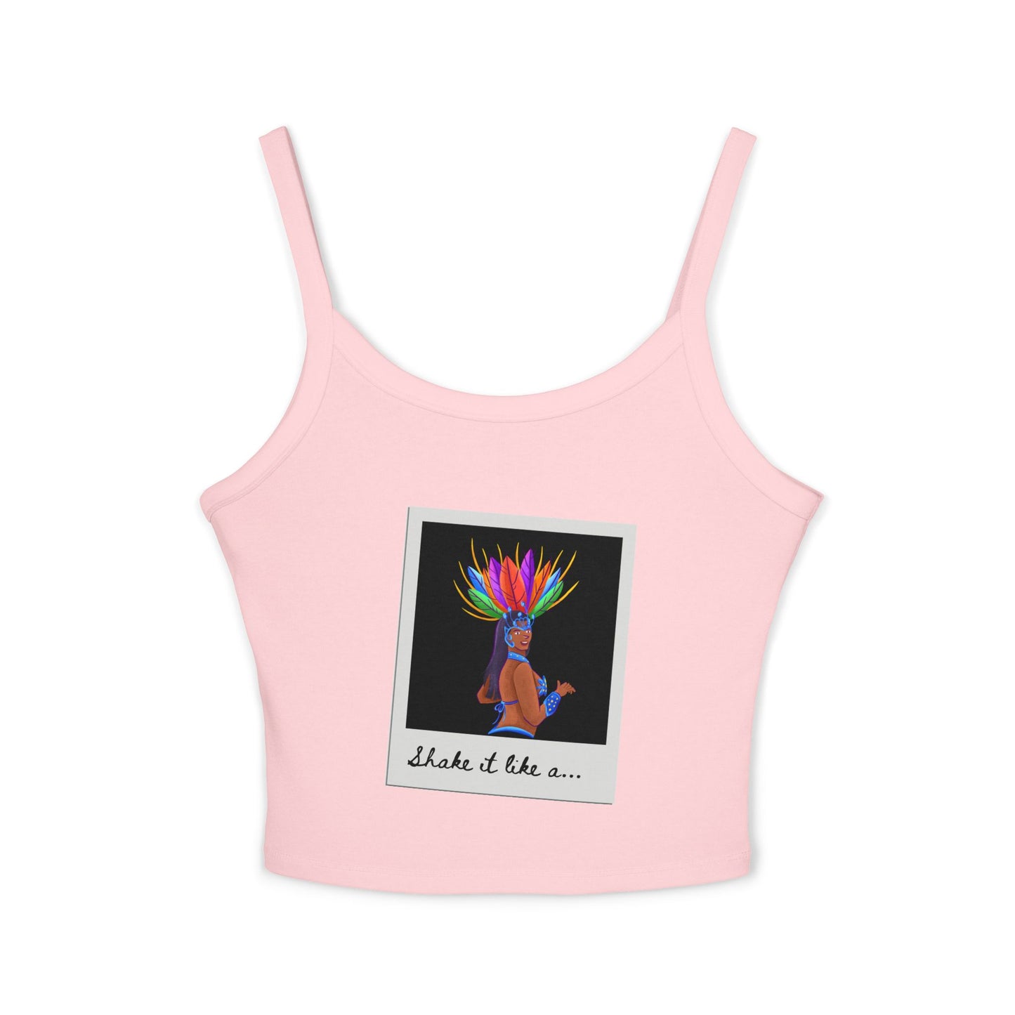 "Shake It Like a..." Women’s Spaghetti Strap Tank Top – Carnival-Inspired Samba Dancer Graphic | Fun Festival & Dancewear Top for Performers & Party Lovers