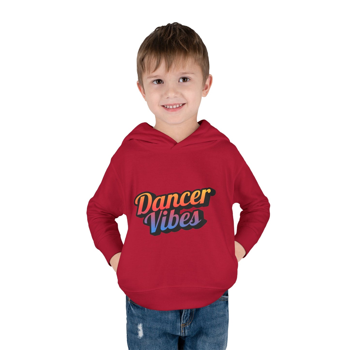 "Dancer Vibes" Toddler Pullover Hoodie – Colorful Dance-Themed Text Graphic Fleece Sweatshirt for Kids