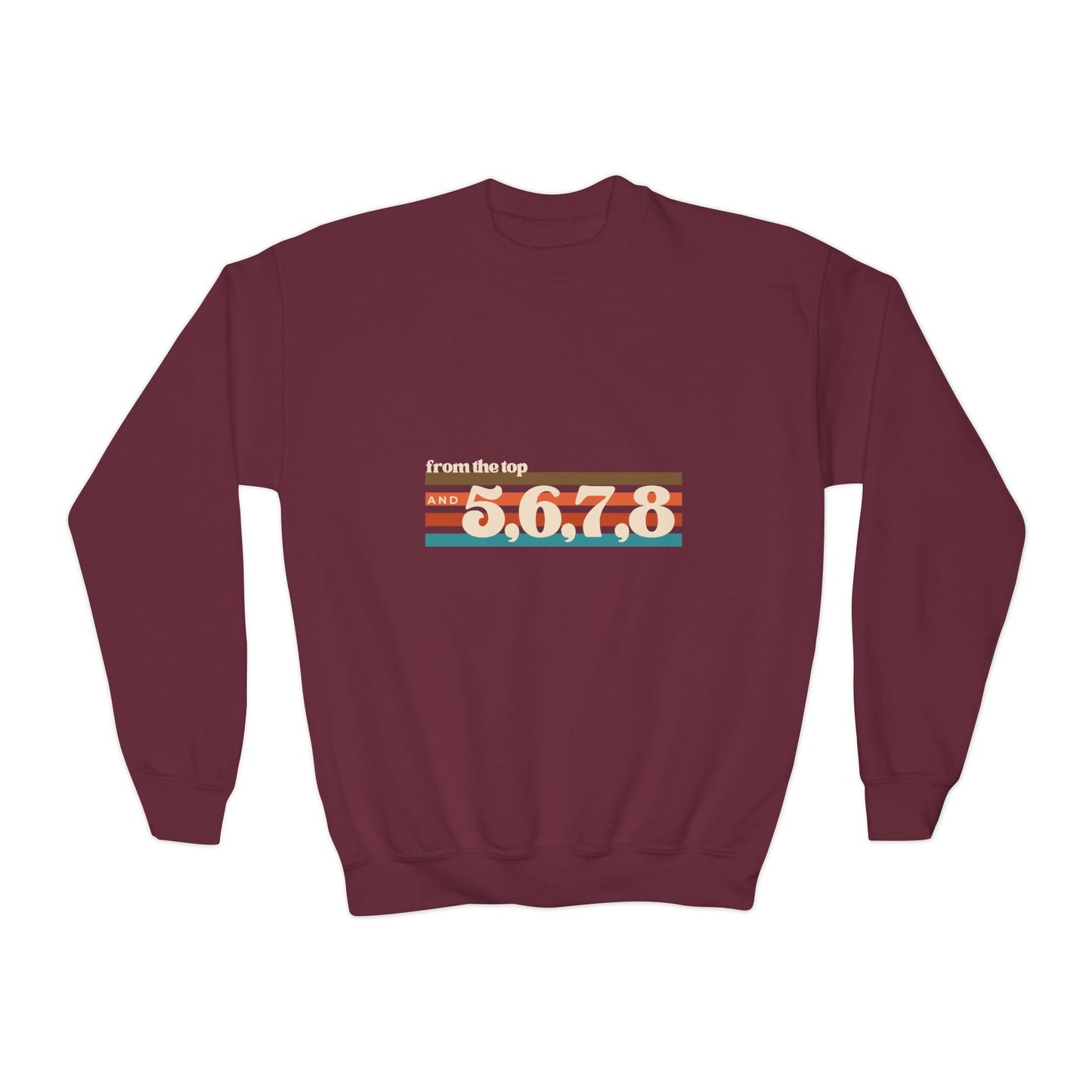 "From the Top and 5, 6, 7, 8" – Retro Dance Youth Crewneck Sweatshirt | Kids Dance Practice Pullover