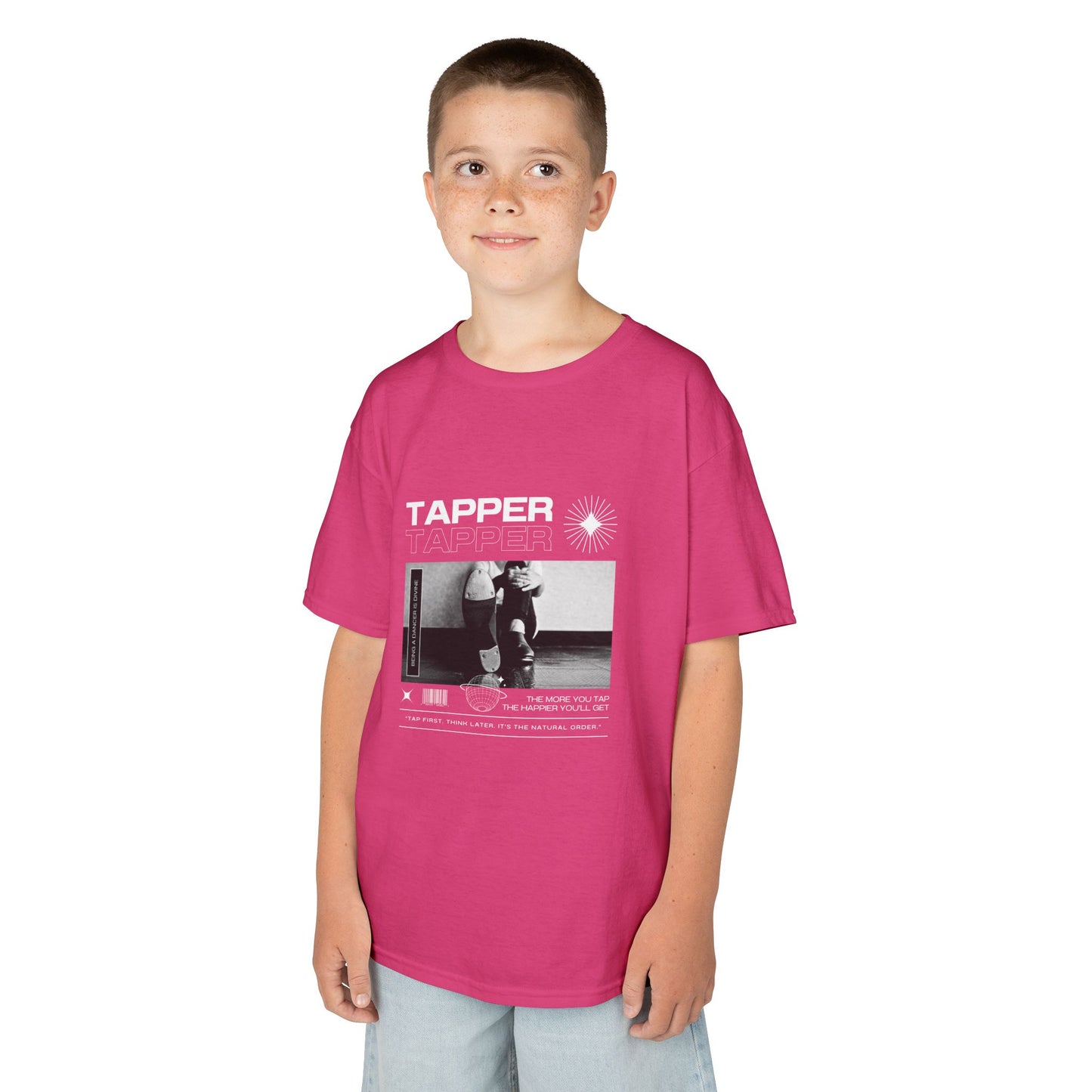 “Tapper” Youth Short Sleeve Tee – Streetwear-Inspired Tap Dance T-Shirt with Tap Shoes Graphic