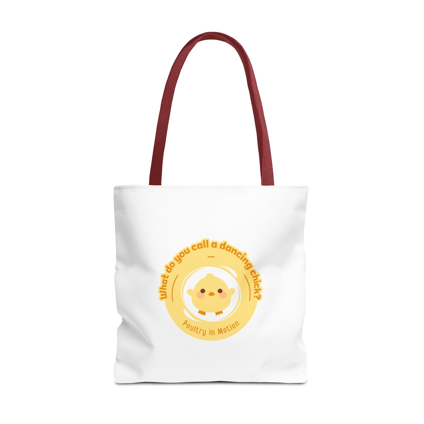 "What do you call a dancing chick? Poultry in Motion" Funny Dance Tote Bag – Kawaii Chicken Canvas Tote for Dancers & Dance Lovers