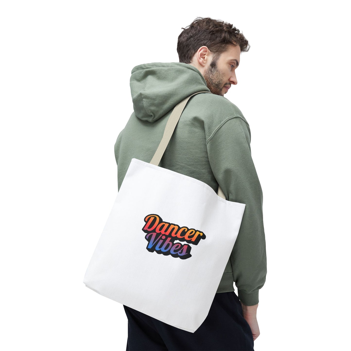 "Dancer Vibes" Canvas Tote Bag – Bold Dance-Themed Text Graphic Bag for Dancers, Students & Everyday Use