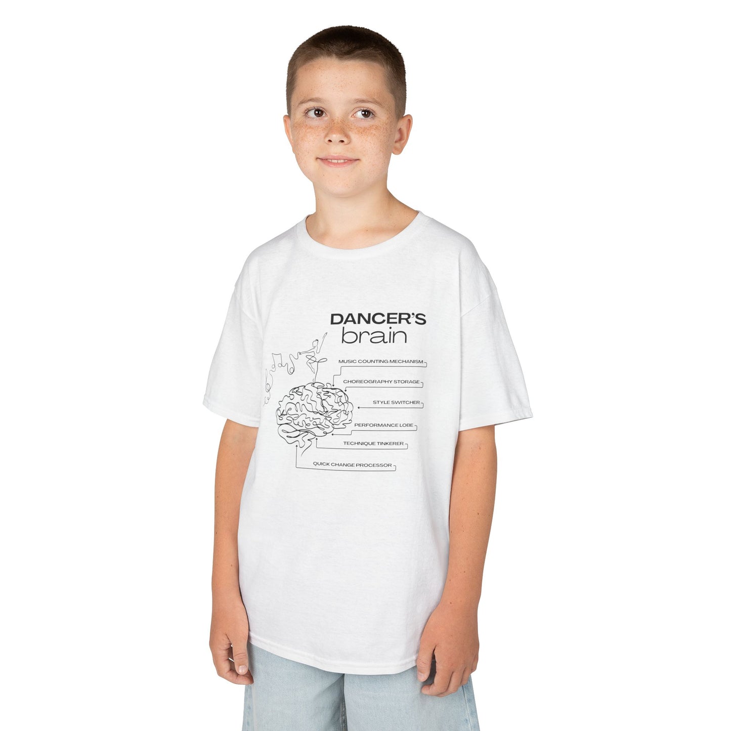 “Dancer’s Brain” Youth Short Sleeve Tee with Funny Dance Brain Graphic – Personalized Dance T-Shirt for Kids & Teens, Custom Name or Studio Option