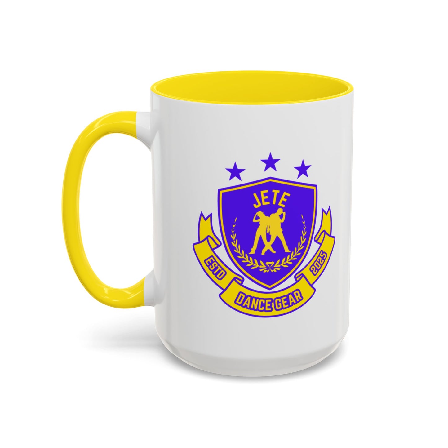 "Jeté Dance Gear Estd 2025" Accent Coffee Mug – Collegiate Style Ceramic Mug for Dancers and Studio Pride