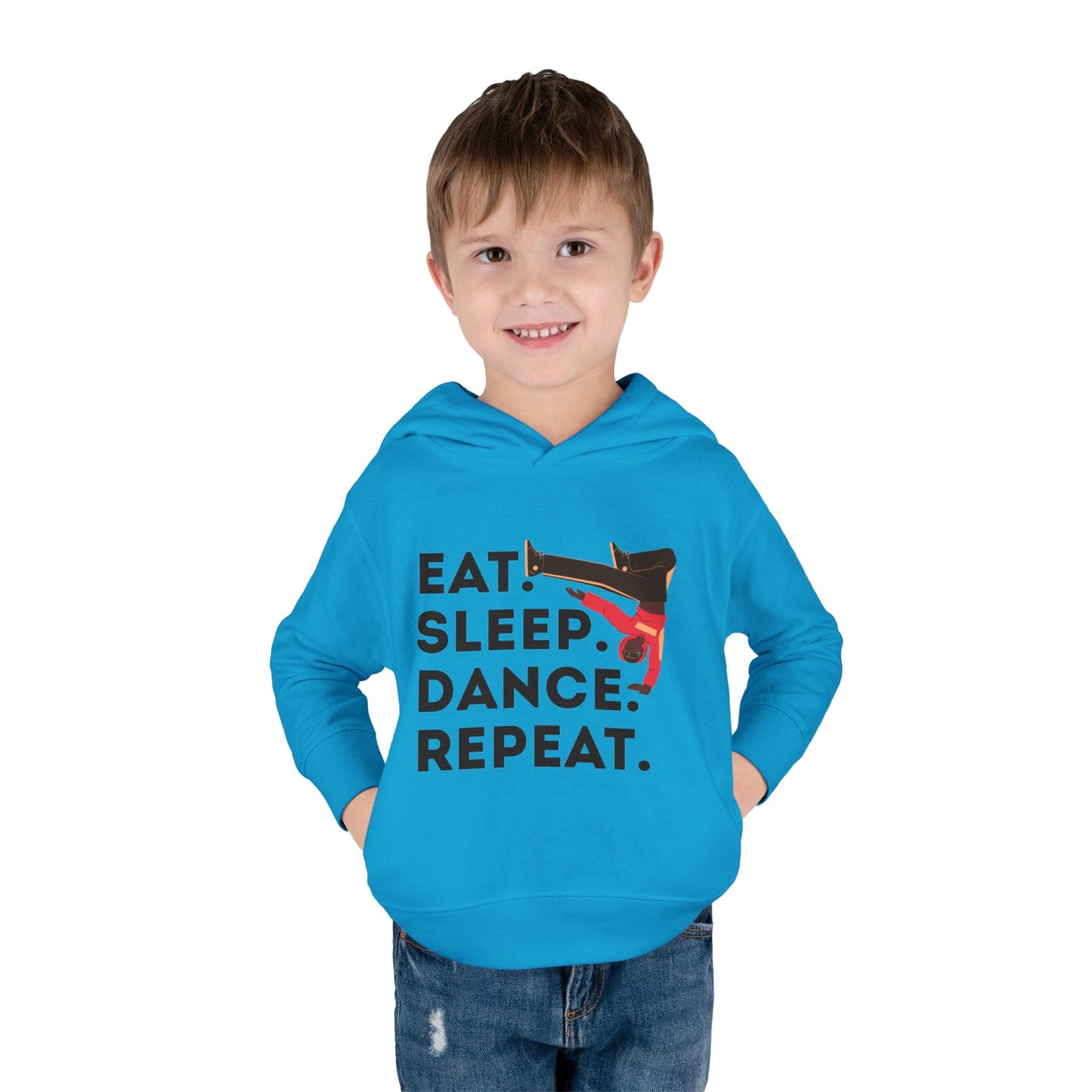 "Eat Sleep Dance Repeat" Toddler Pullover Hoodie – Bold B-Boy Dance Graphic Fleece Sweatshirt for Kids
