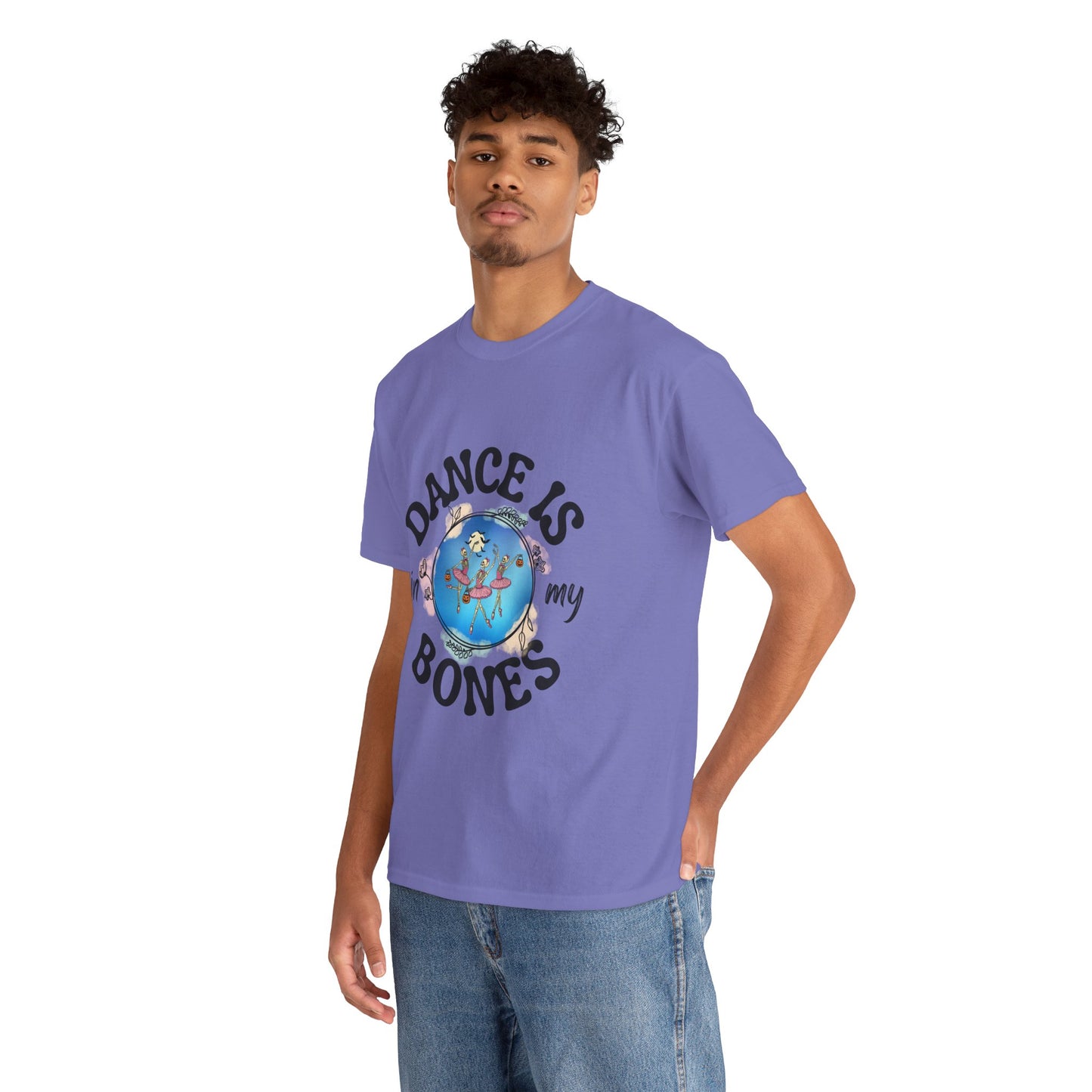 “Dance Is in My Bones” Halloween Dance T-Shirt with Dancing Skeletons Graphic - Unisex Heavy Cotton Tee