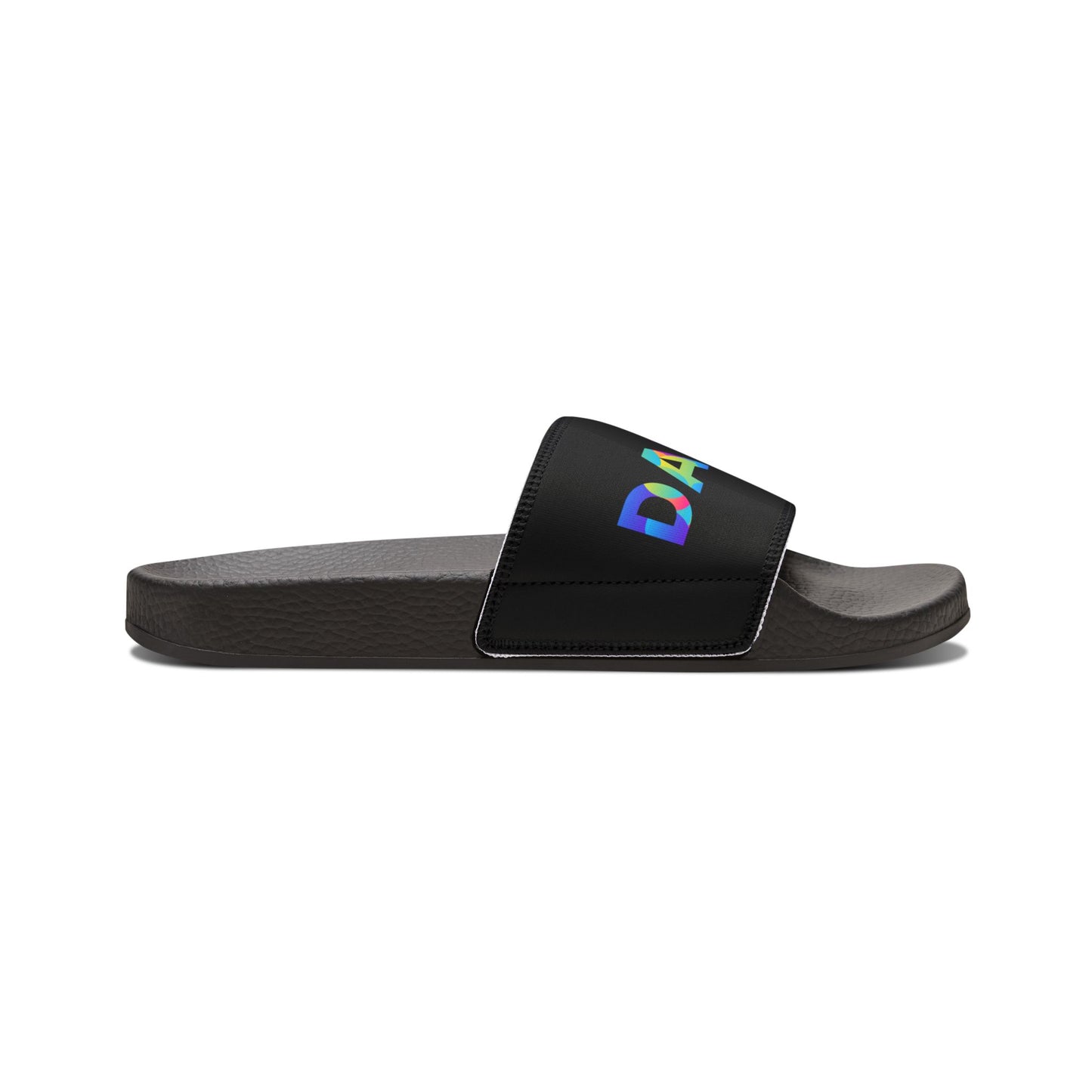YOUTH SIZES - “Dancer” Colorful Text – Dance-Inspired Custom Slides with Removable Straps | Youth Sandal Slides