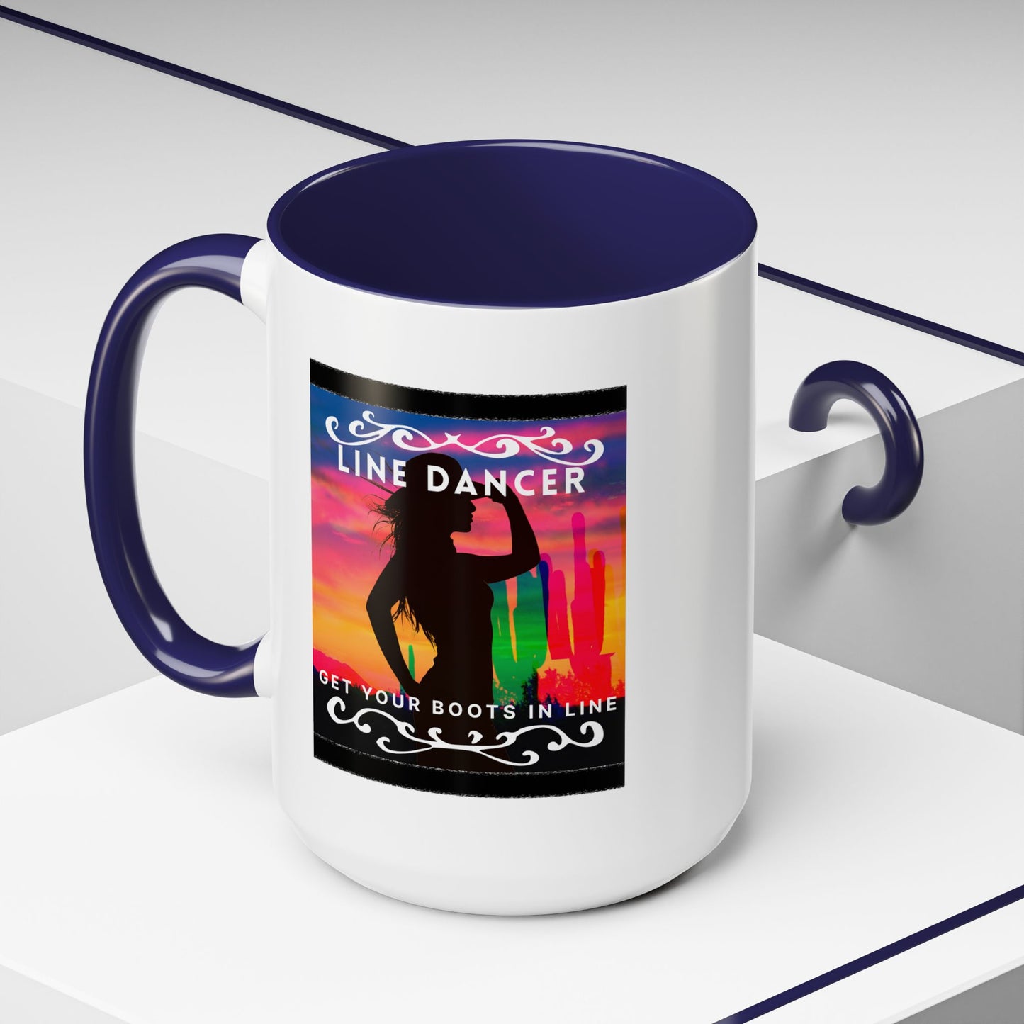 "Line Dancer" Accent Coffee Mug – Cute Cowgirl Graphic Ceramic Mug for Country Dance Lovers