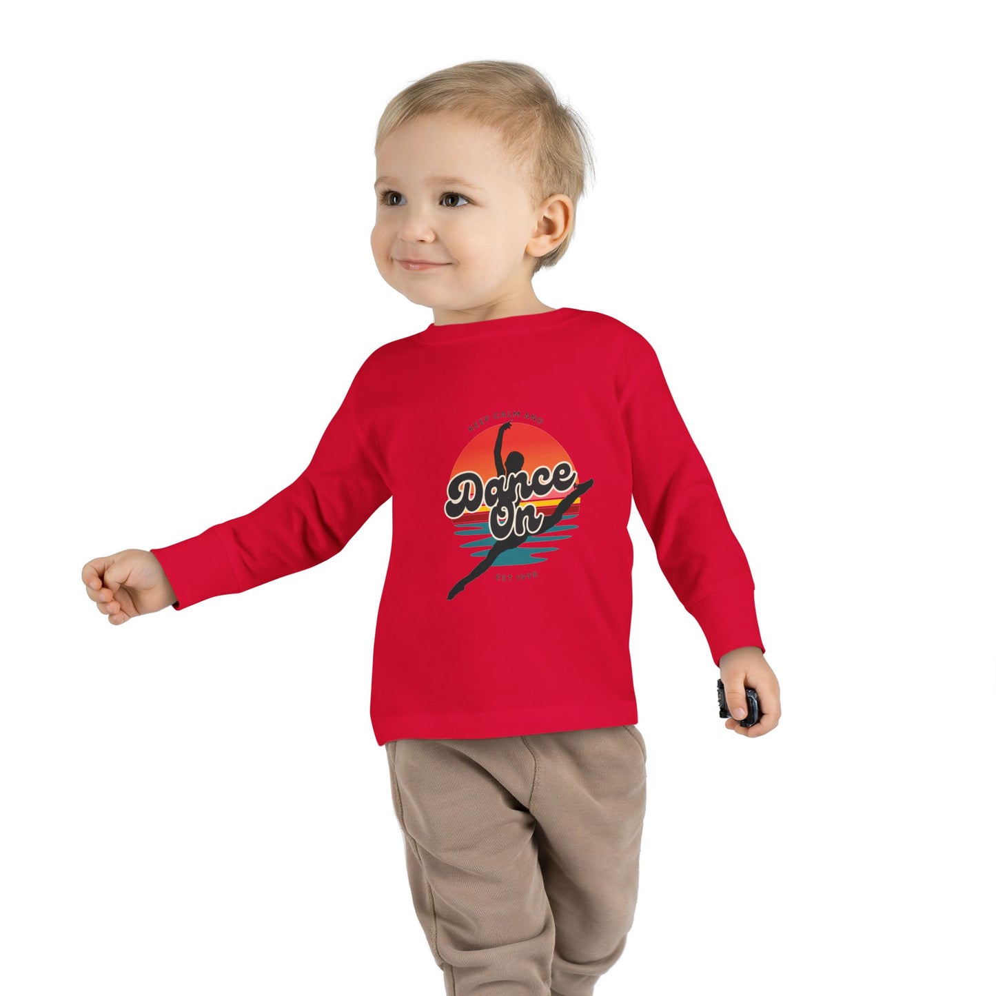 "Keep Calm and Dance On" Toddler Dance T-Shirt – Retro Graphic Long Sleeve Tee for Kids