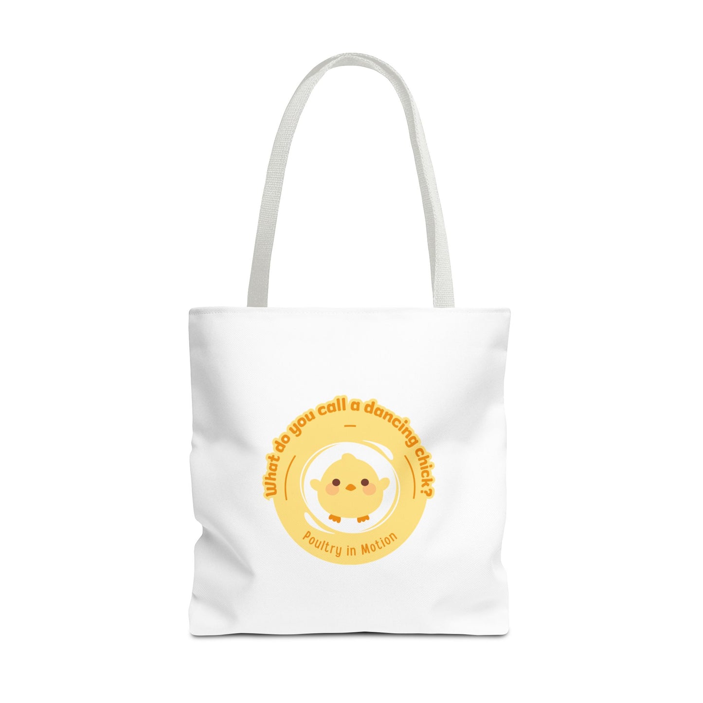 "What do you call a dancing chick? Poultry in Motion" Funny Dance Tote Bag – Kawaii Chicken Canvas Tote for Dancers & Dance Lovers