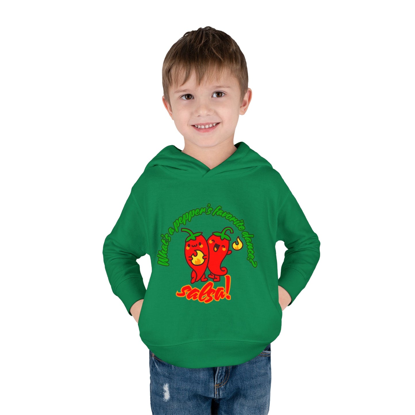 "What's a Pepper's Favorite Dance? Salsa!" Toddler Fleece Dance Hoodie – Funny Colorful Pullover for Kids