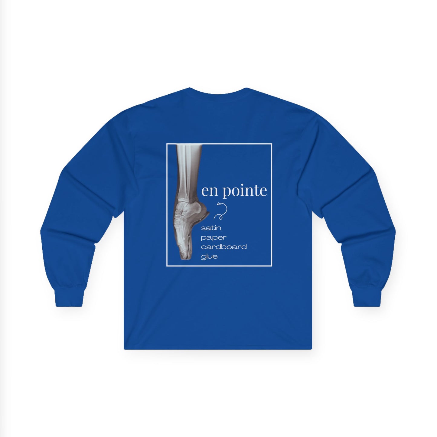 “I Dance En Pointe” Unisex Long Sleeve Tee with X-Ray Pointe Foot Graphic – Ballet Dance Shirt with Optional Name or Studio Personalization