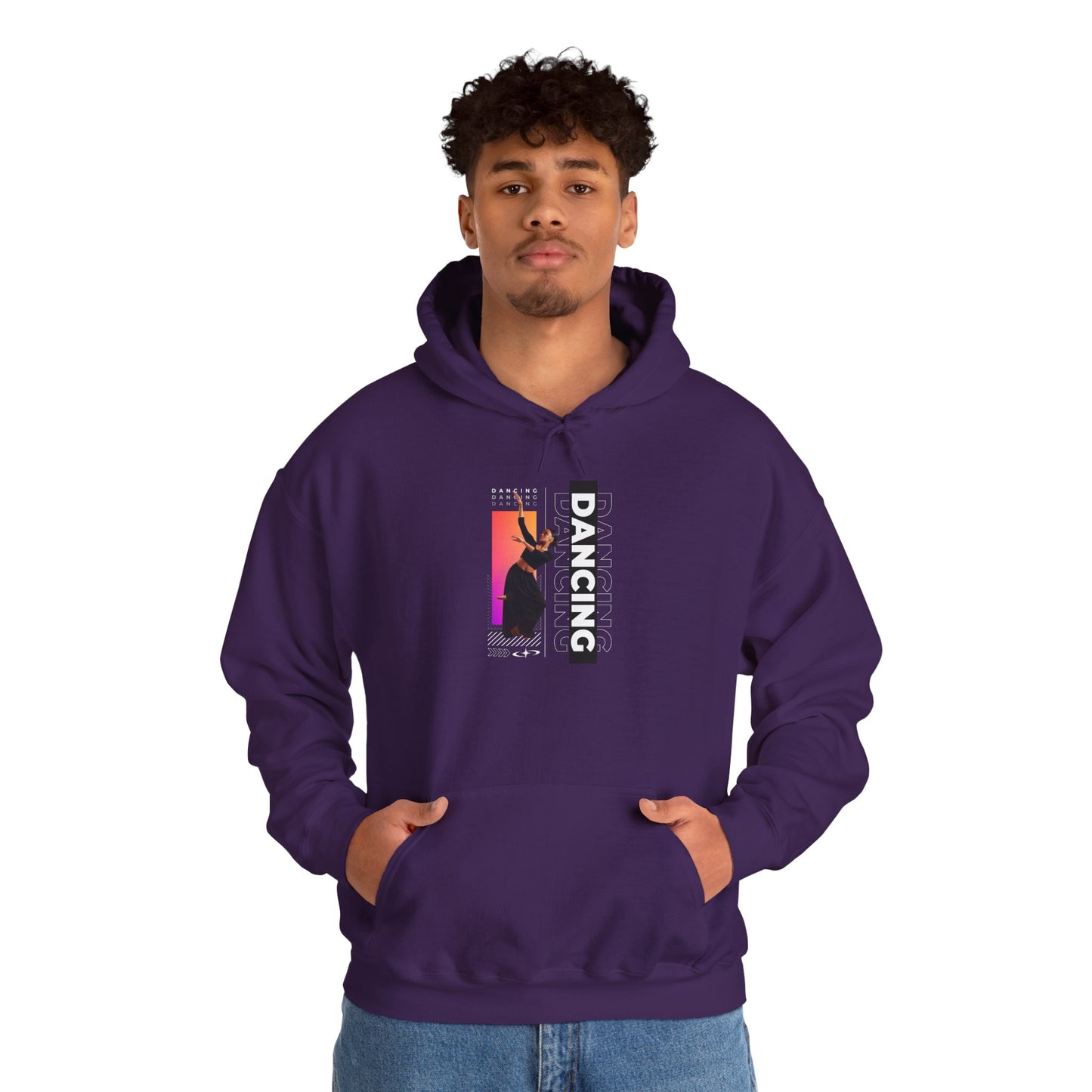 “Dancing” Text with Streetwear-Style Female Dancer Graphic - Unisex Heavy Blend™ Hooded Sweatshirt – Cozy Dance Hoodie for Ballet & Hip-Hop Enthusiasts