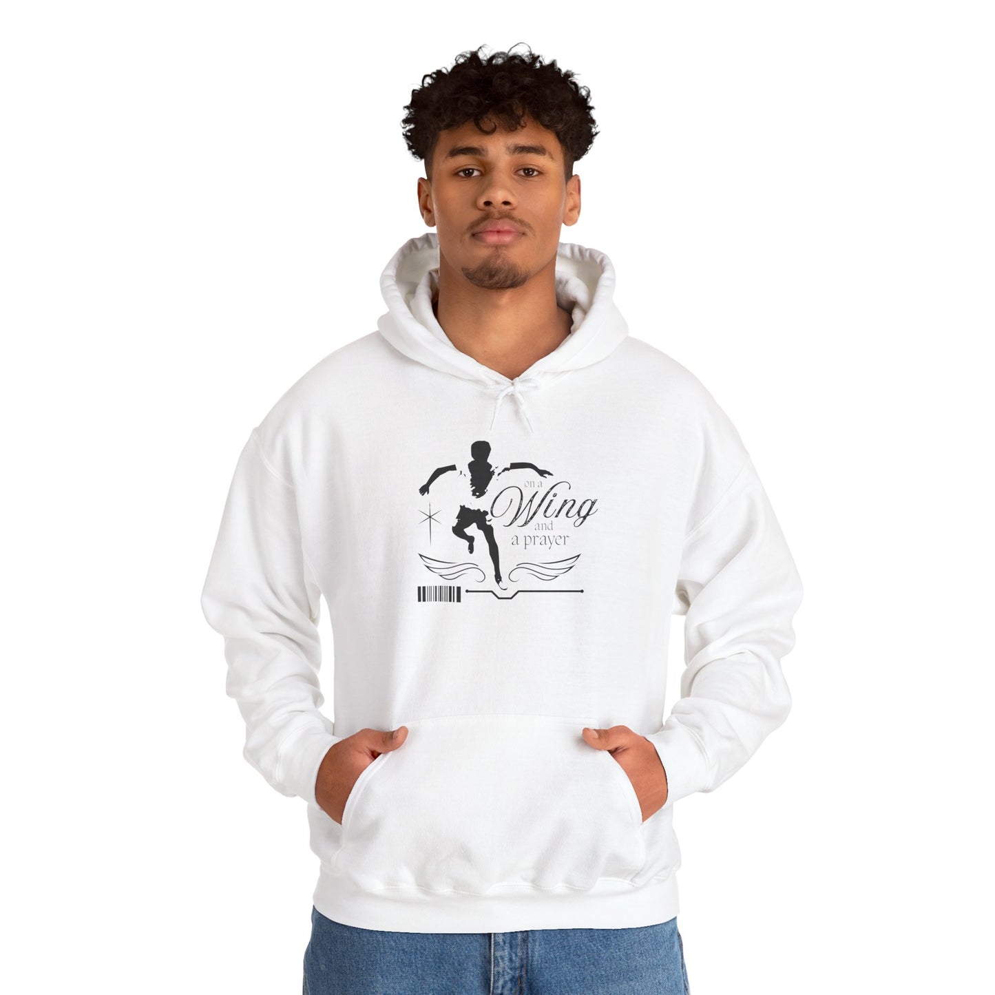 "On a Wing and a Prayer" Tap Dance Hoodie – Unisex Heavy Blend™ Hooded Sweatshirt with Streetwear-Inspired One-Footed Wing Dancer Graphic