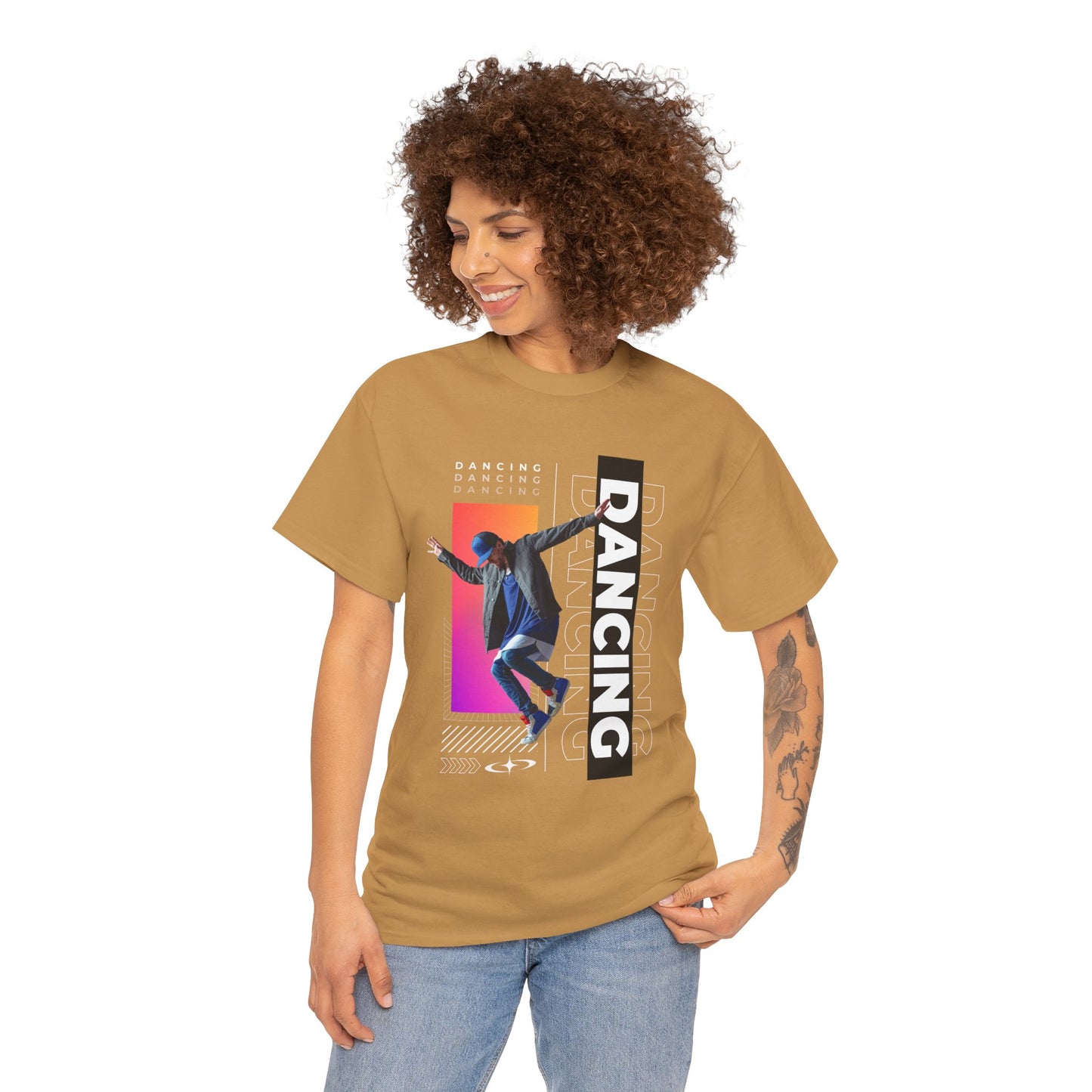“Dancing” Streetwear-Inspired Male Dancer Unisex Heavy Cotton Tee – Urban Dance Graphic T-Shirt for Performers and Dance Lovers